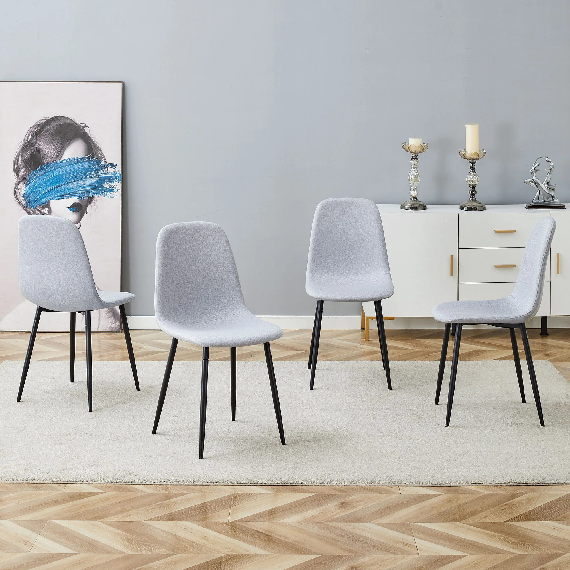 Modern Medieval Style Cushioned Side Chairs Set With Metal Legs For Kitchens - Image 20