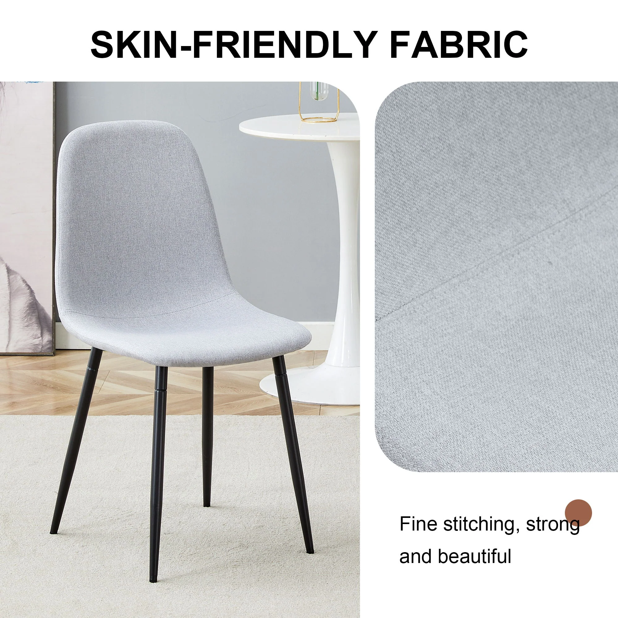 Modern Medieval Style Cushioned Side Chairs Set With Metal Legs For Kitchens - Image 21