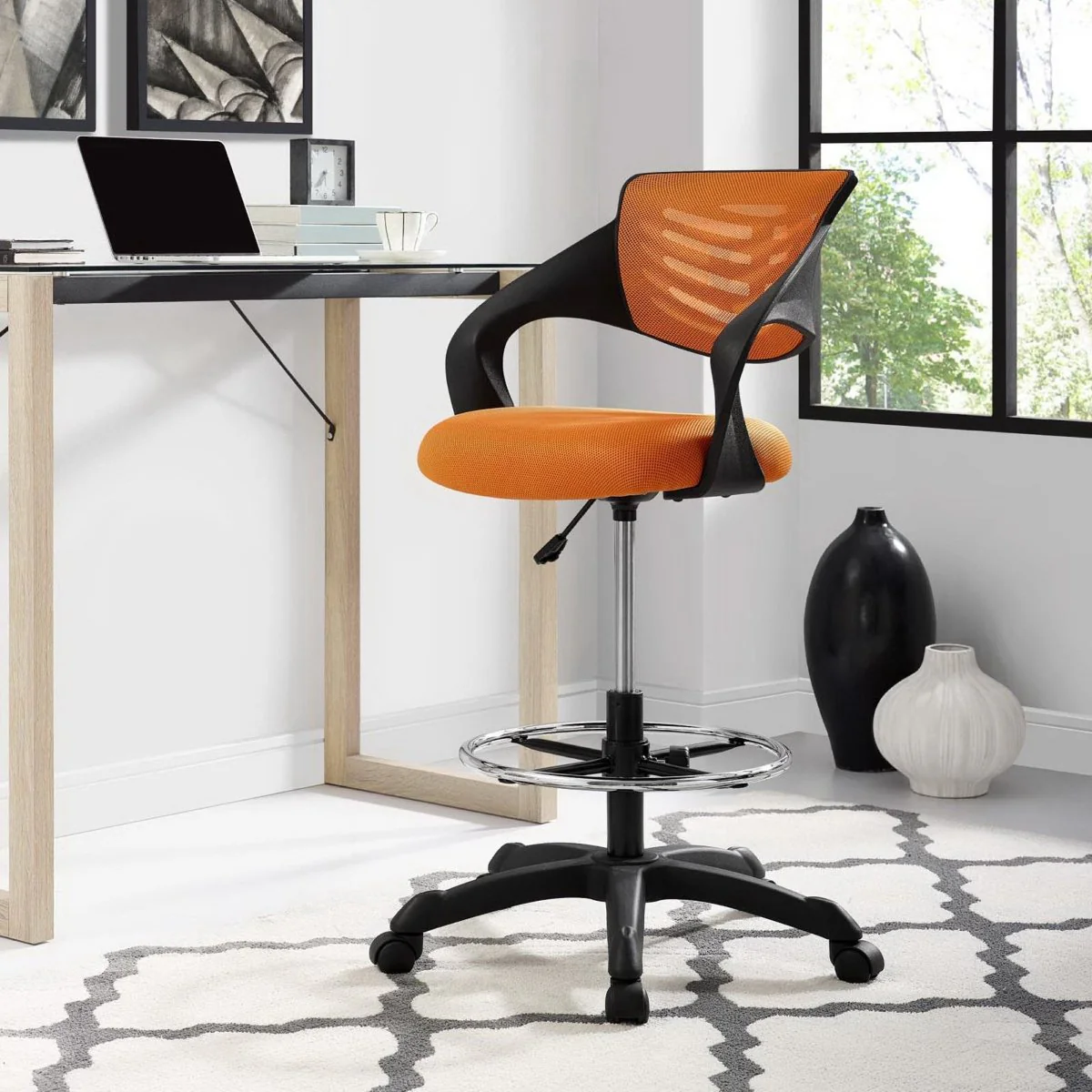 Modern Mesh Drafting Chair with Spiral Arms and Pneumatic Height Adjustment - Image 7