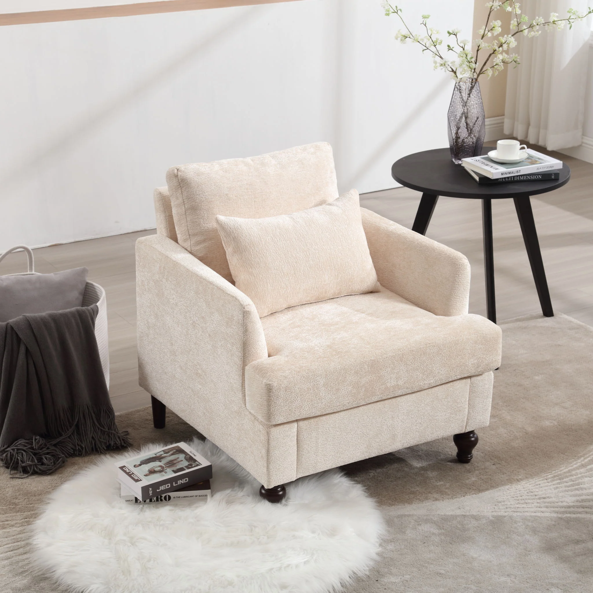Modern Mid Century Wood Frame Armchair With Tufted Design - Image 43