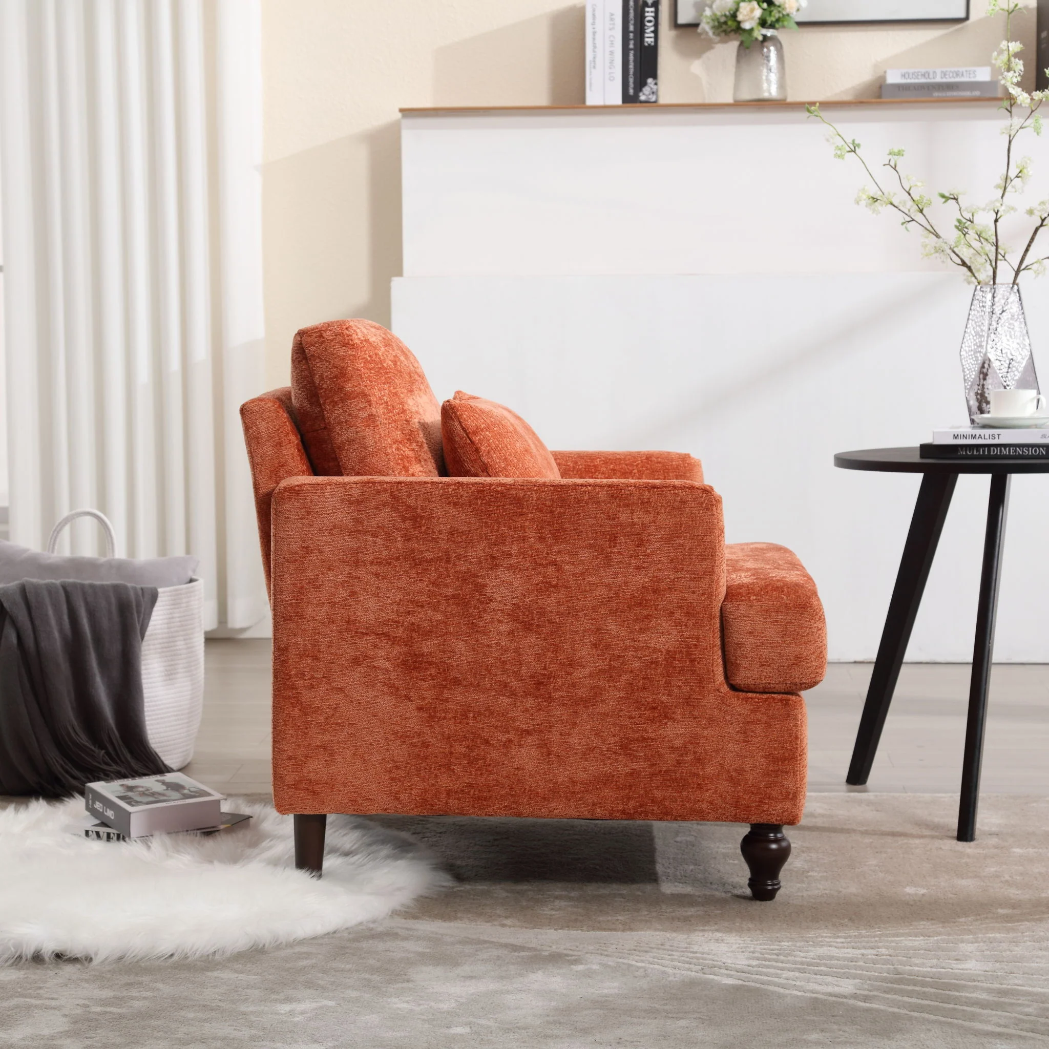 Modern Mid Century Wood Frame Armchair With Tufted Design - Image 8