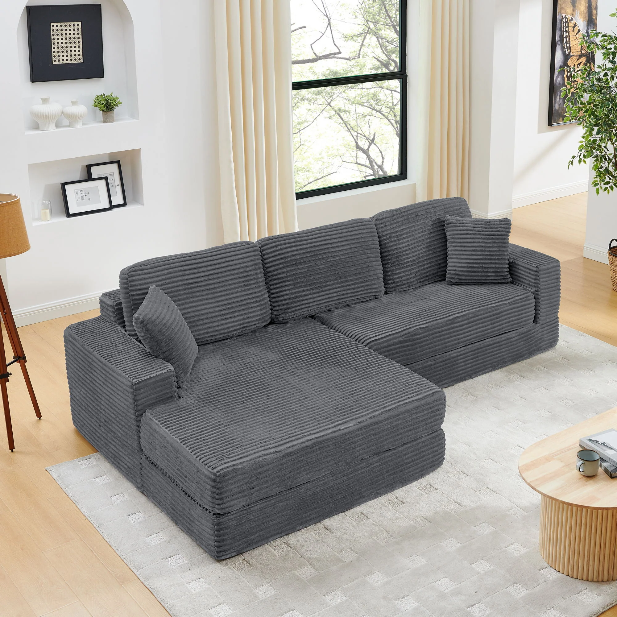 Modern Minimalist L Shape Modular Sectional Sofa, Couch - Image 11