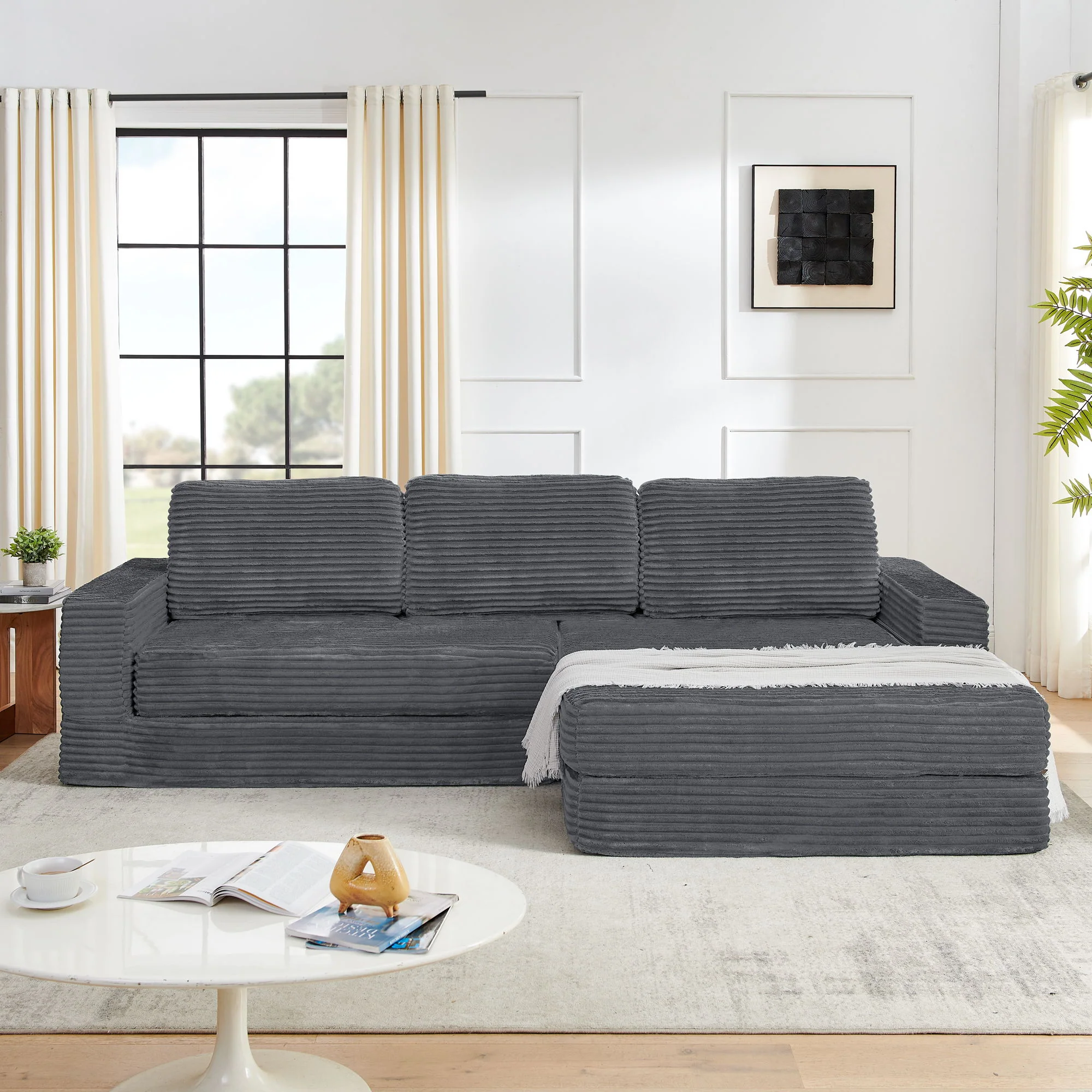 Modern Minimalist L Shape Modular Sectional Sofa, Couch - Image 35