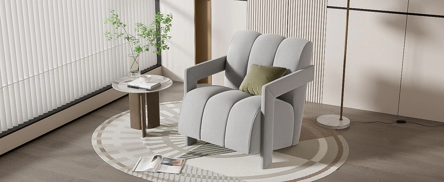 Modern Minimalist Leisure Armchair With L Shaped Armrests - Image 7