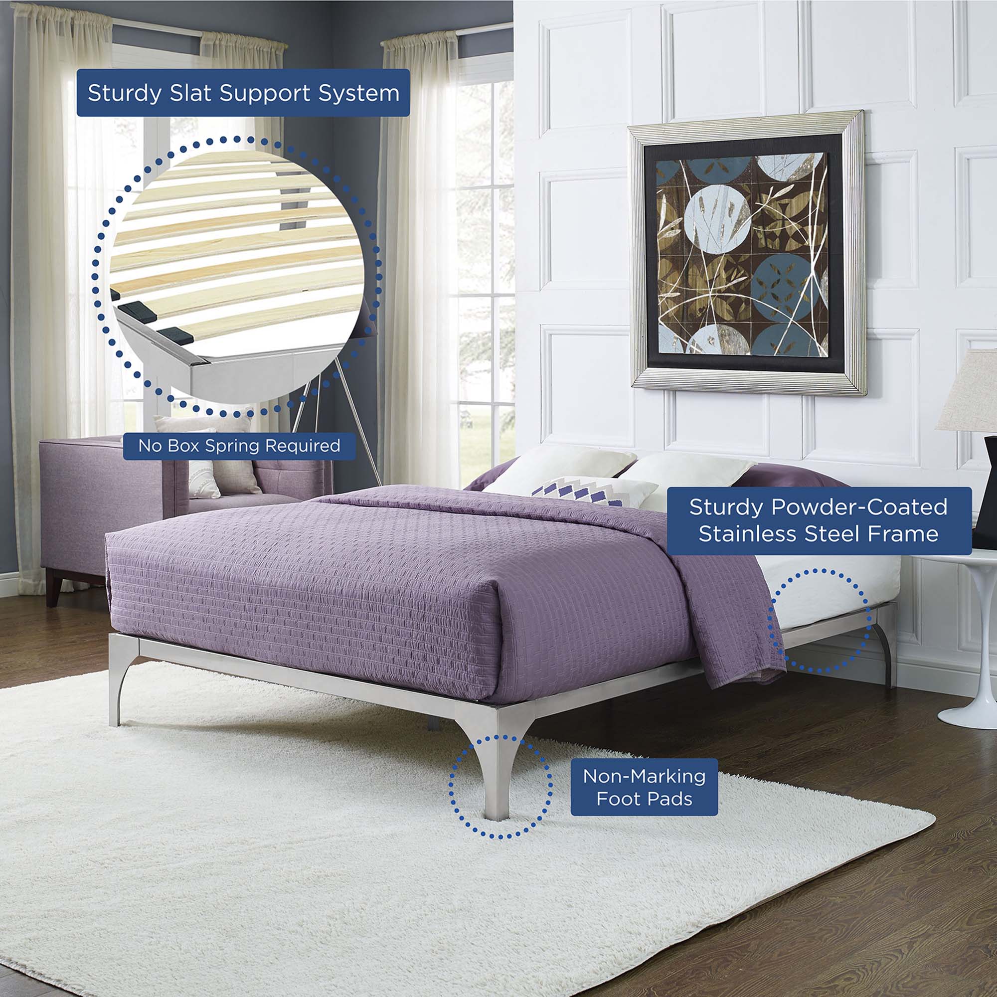 Modern Minimalist Steel Platform Bed Frame - Image 25