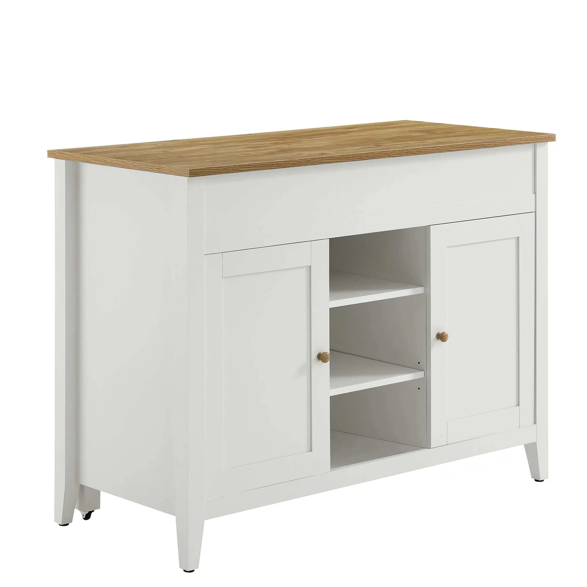 Modern Oak White Kitchen Island with Pull-Out Butcher Block Table