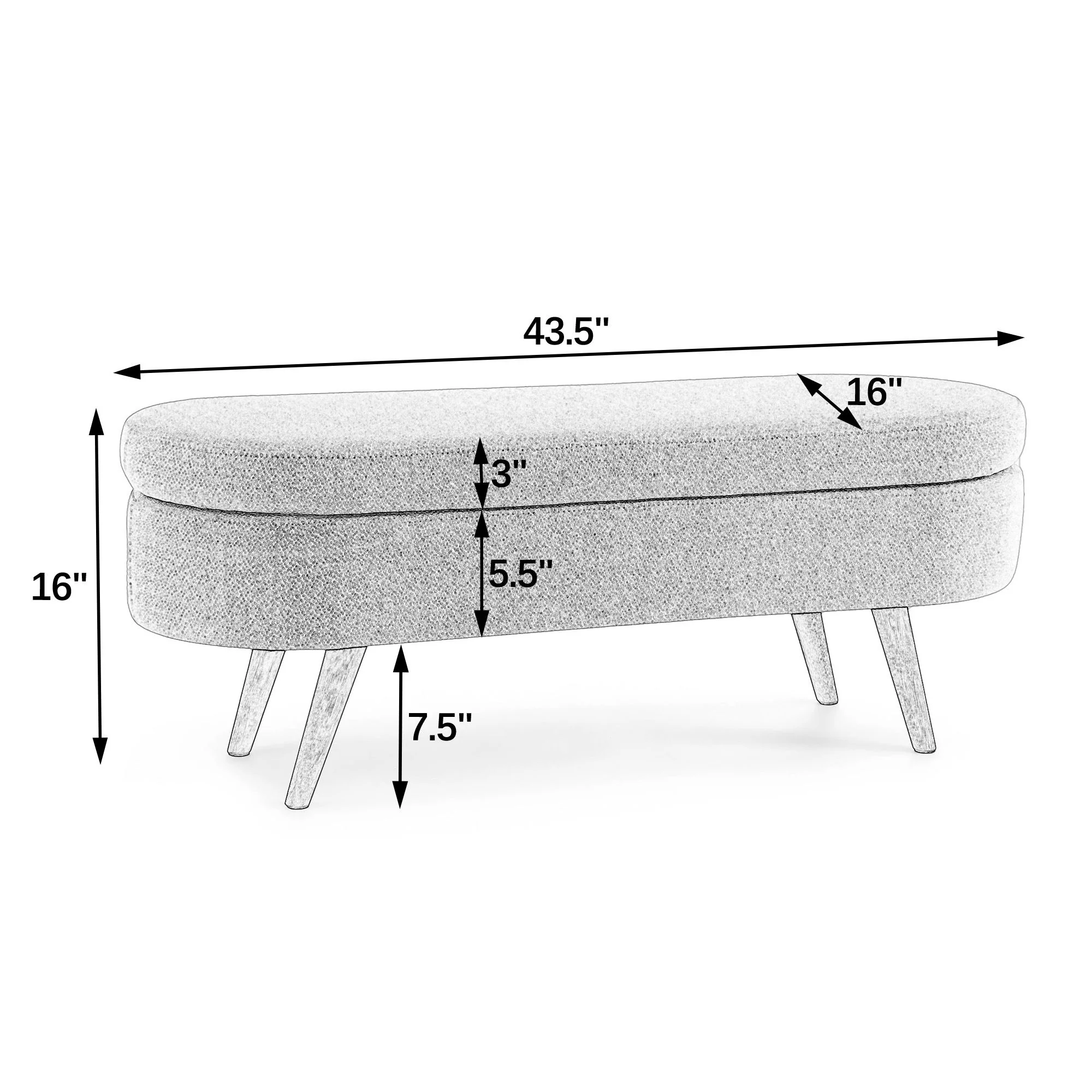 Modern Ottoman Oval Storage Bench With Rubber Wood Legs - Image 13
