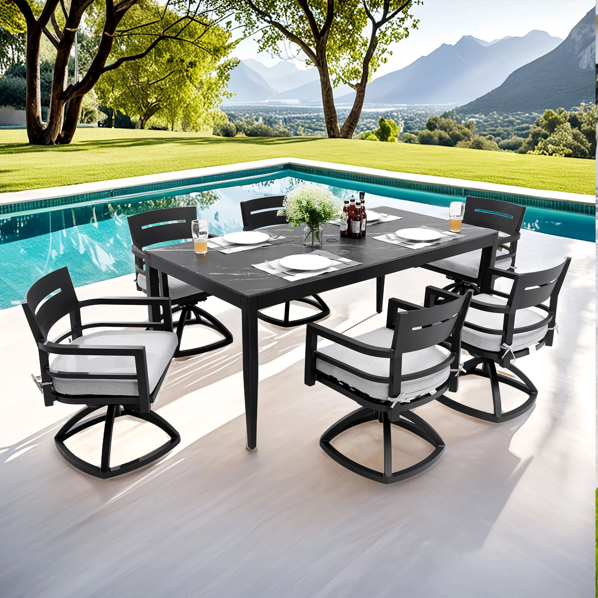 Modern Outdoor Patio Dining Set With Table And Chairs With Sunbrella Cushions - Image 33