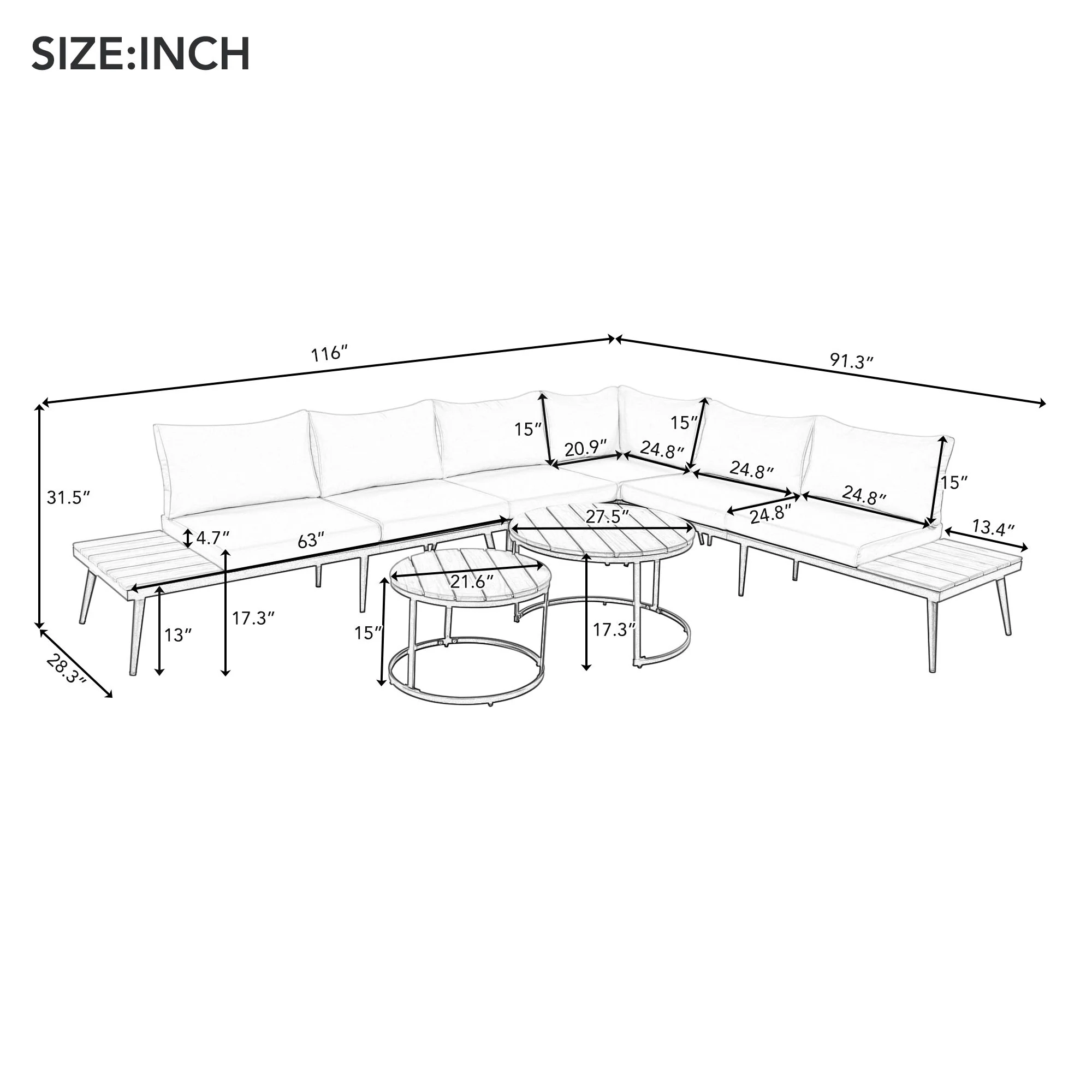 Modern Outdoor Sectional Sofa Set With Nesting Coffee Tables - Image 4