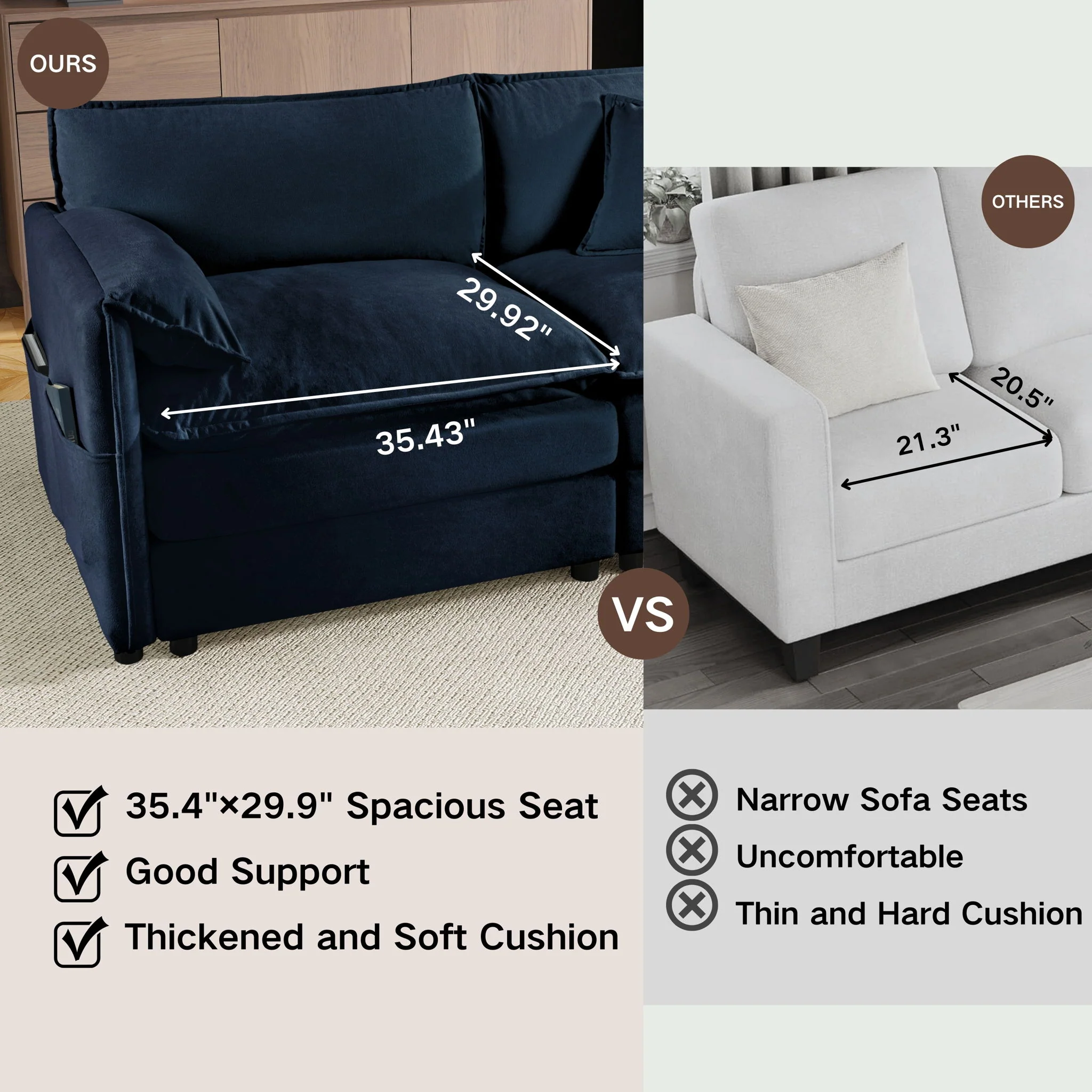 Modern Oversized Deep Seat Sectional Sofa With Pillows - Image 2