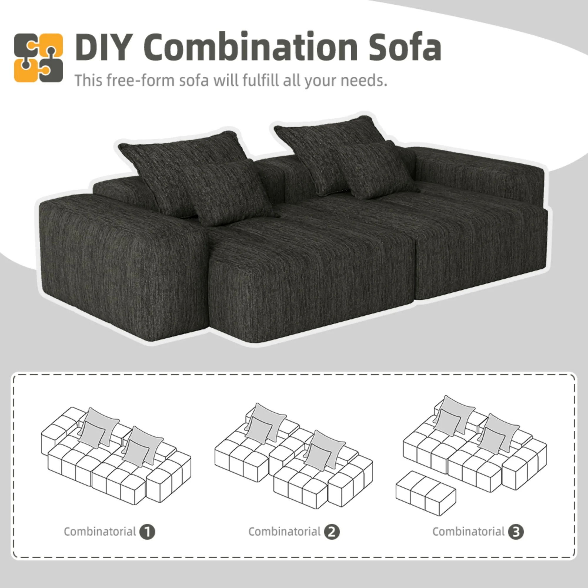 Modern Oversized Diy Combination Modular Sectional Sofa With Pillows - Image 102