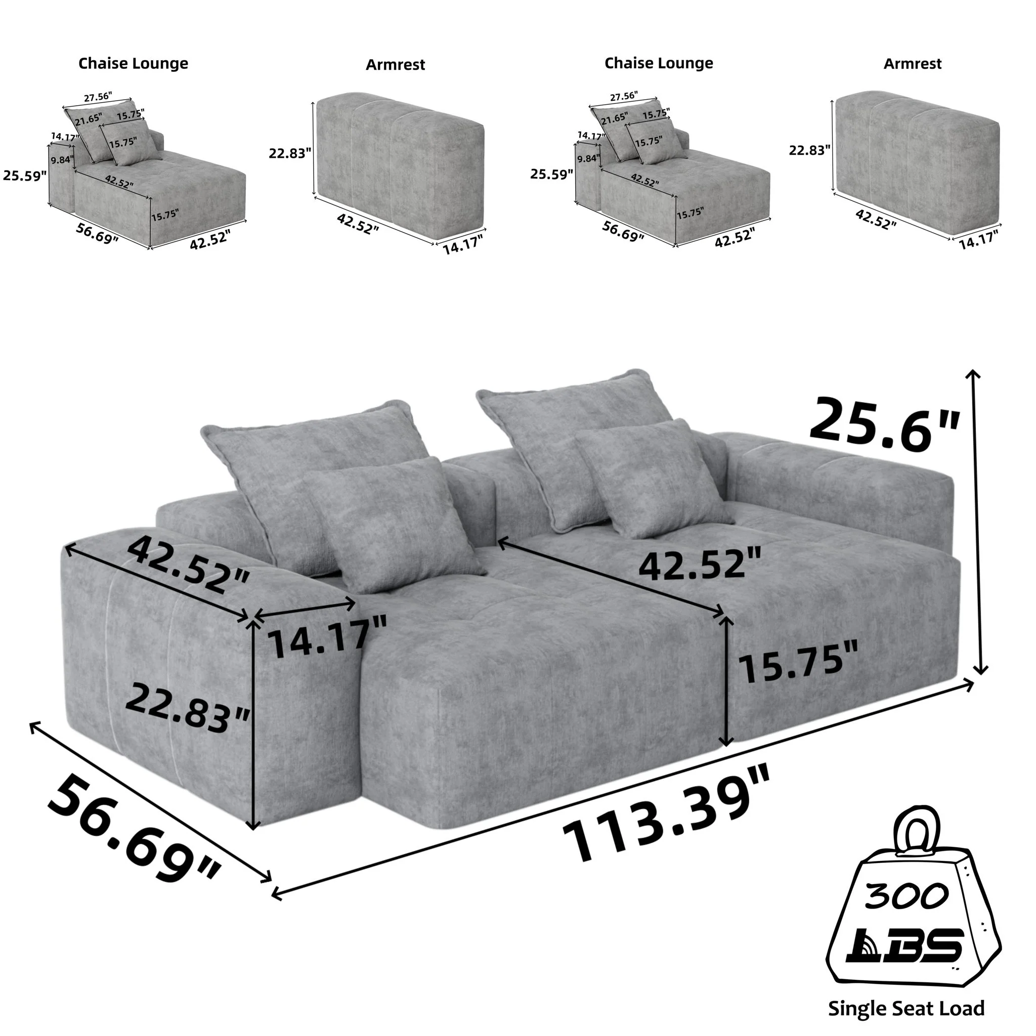 Modern Oversized Diy Combination Modular Sectional Sofa With Pillows - Image 118