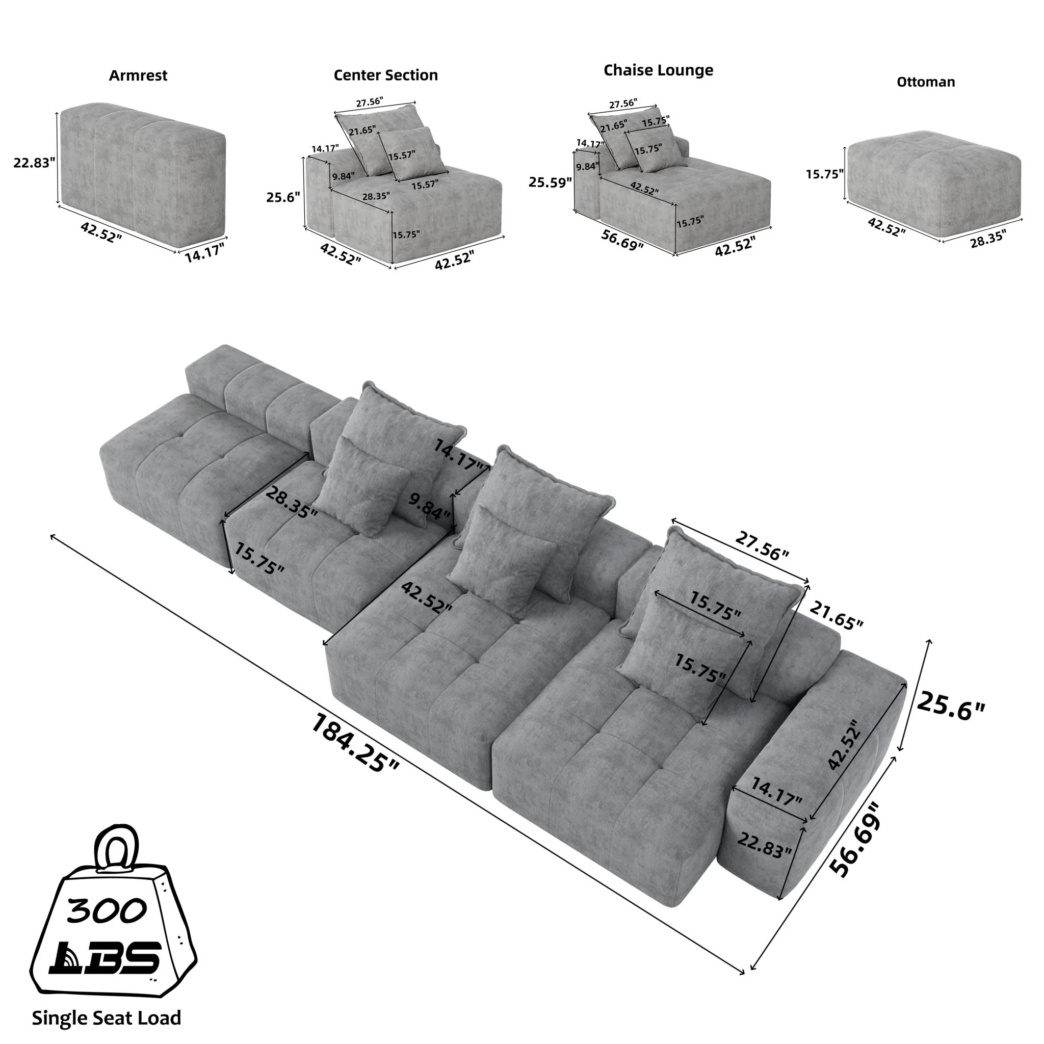 Modern Oversized Diy Combination Modular Sectional Sofa With Pillows - Image 139