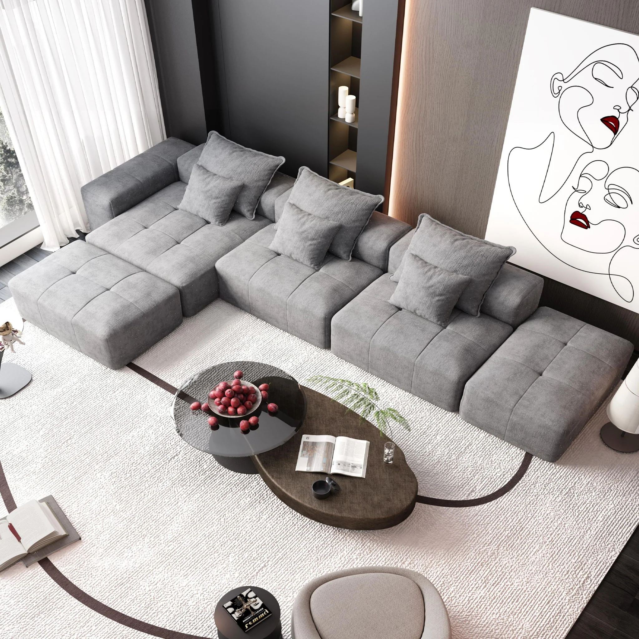 Modern Oversized Diy Combination Modular Sectional Sofa With Pillows - Image 196