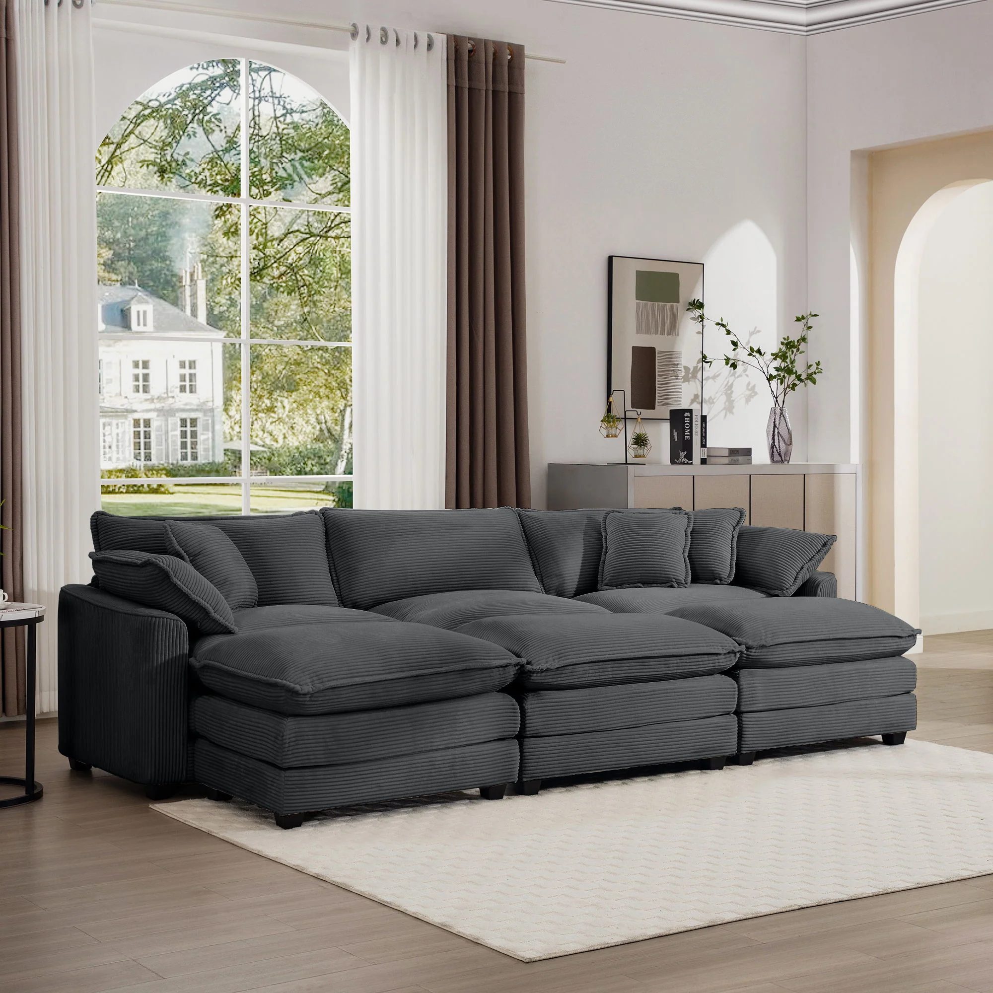 Modern Oversized Modular Cushion Sofa With Ottoman, Low Back, Deep Seating Sofa Set - Image 100