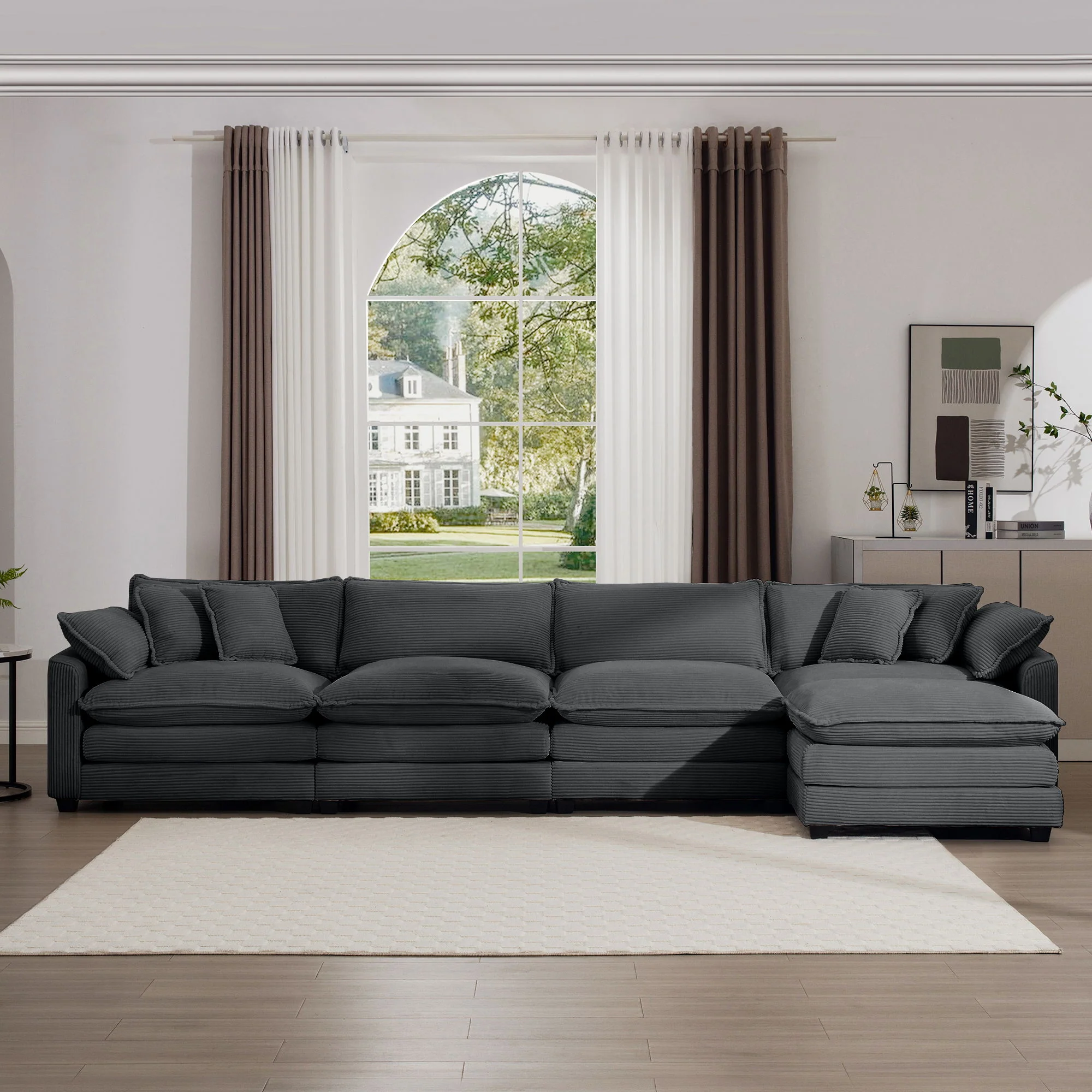 Modern Oversized Modular Cushion Sofa With Ottoman, Low Back, Deep Seating Sofa Set - Image 107