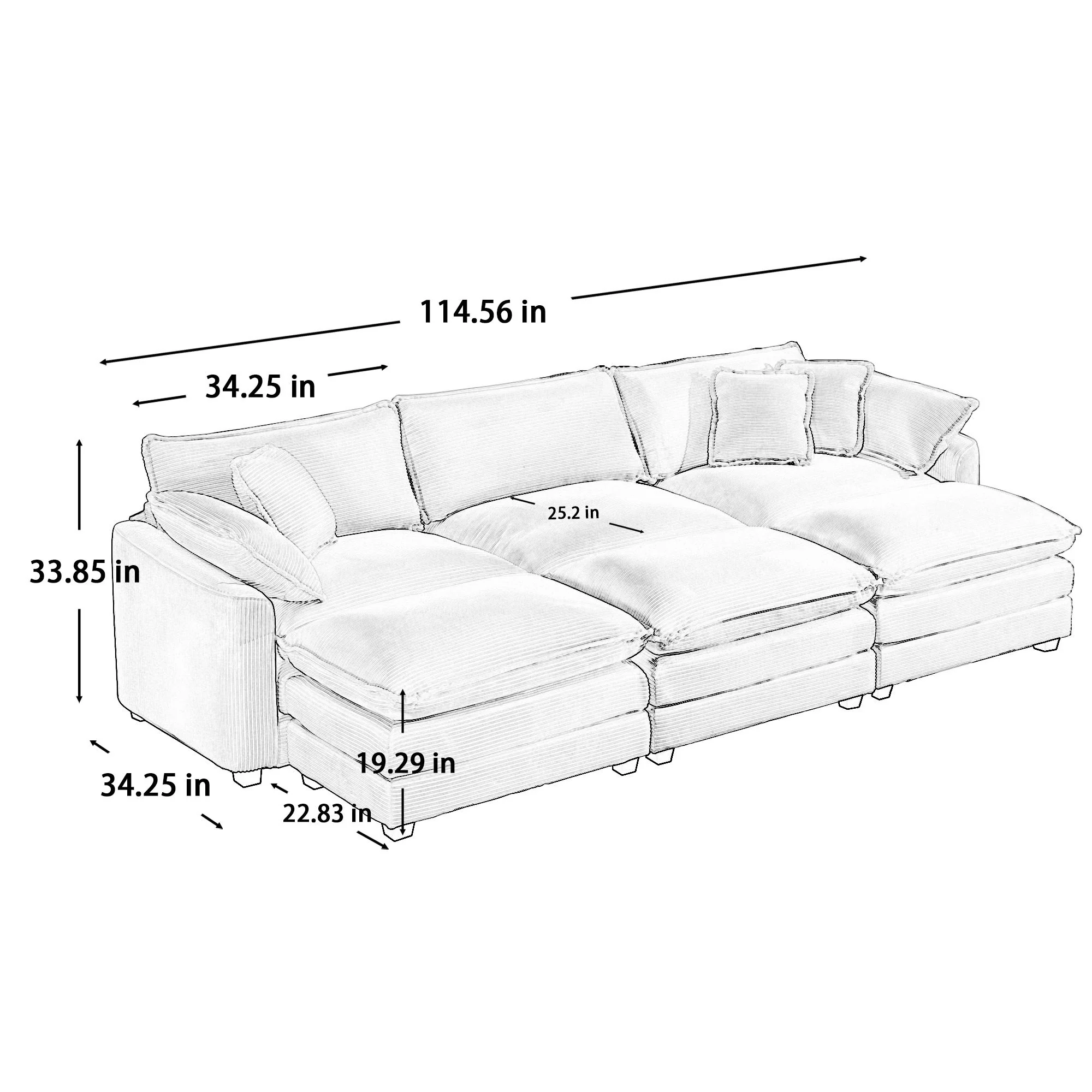 Modern Oversized Modular Cushion Sofa With Ottoman, Low Back, Deep Seating Sofa Set - Image 120