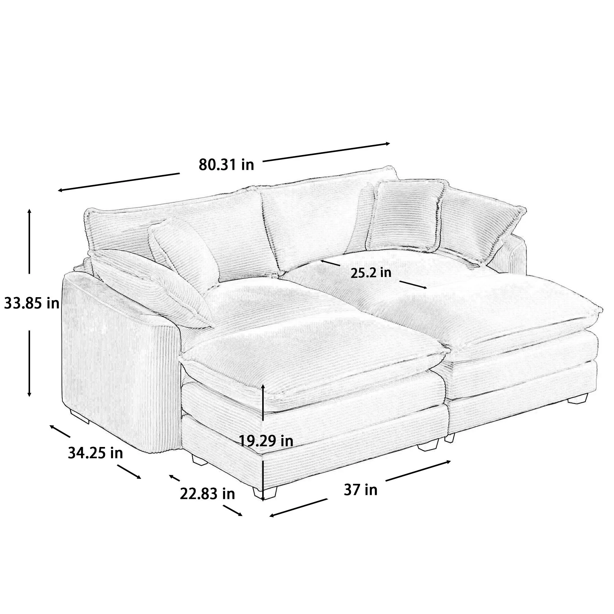 Modern Oversized Modular Cushion Sofa With Ottoman, Low Back, Deep Seating Sofa Set - Image 126