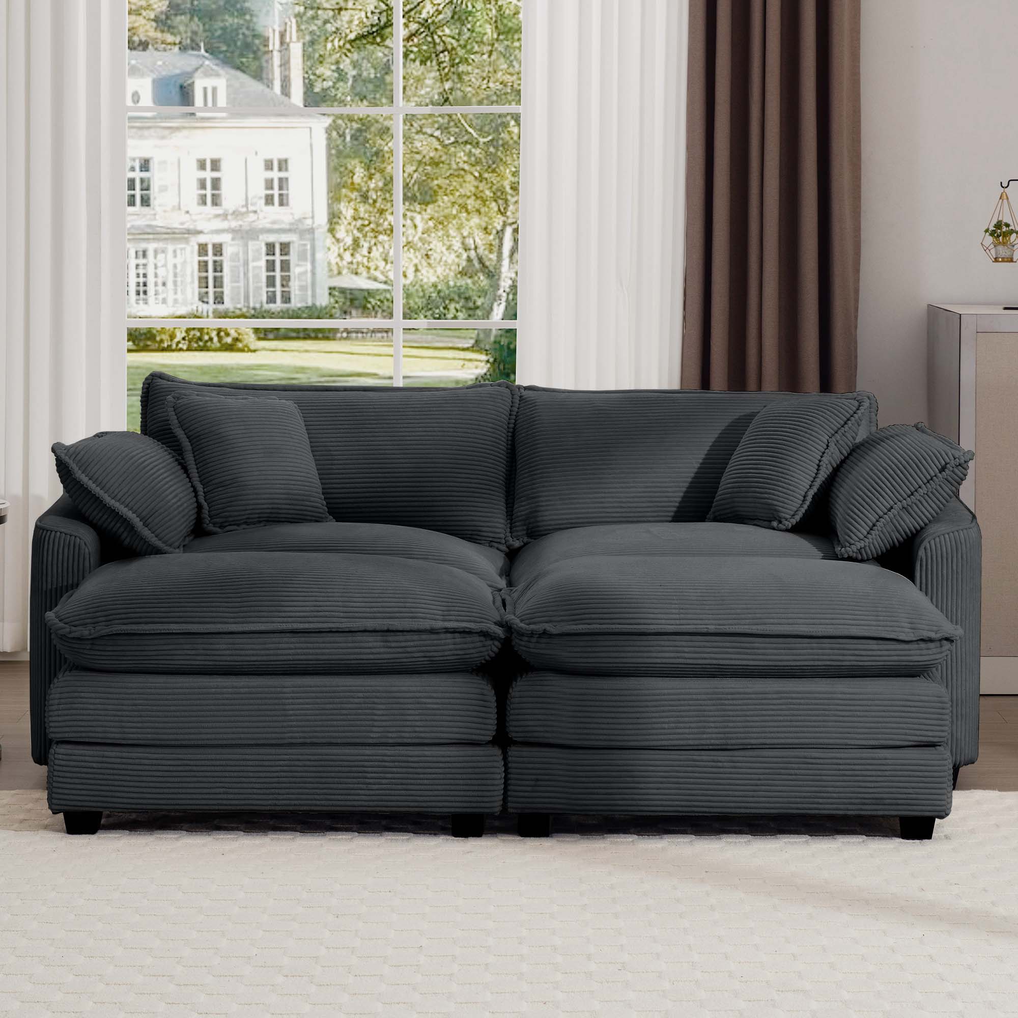Modern Oversized Modular Cushion Sofa With Ottoman, Low Back, Deep Seating Sofa Set - Image 127