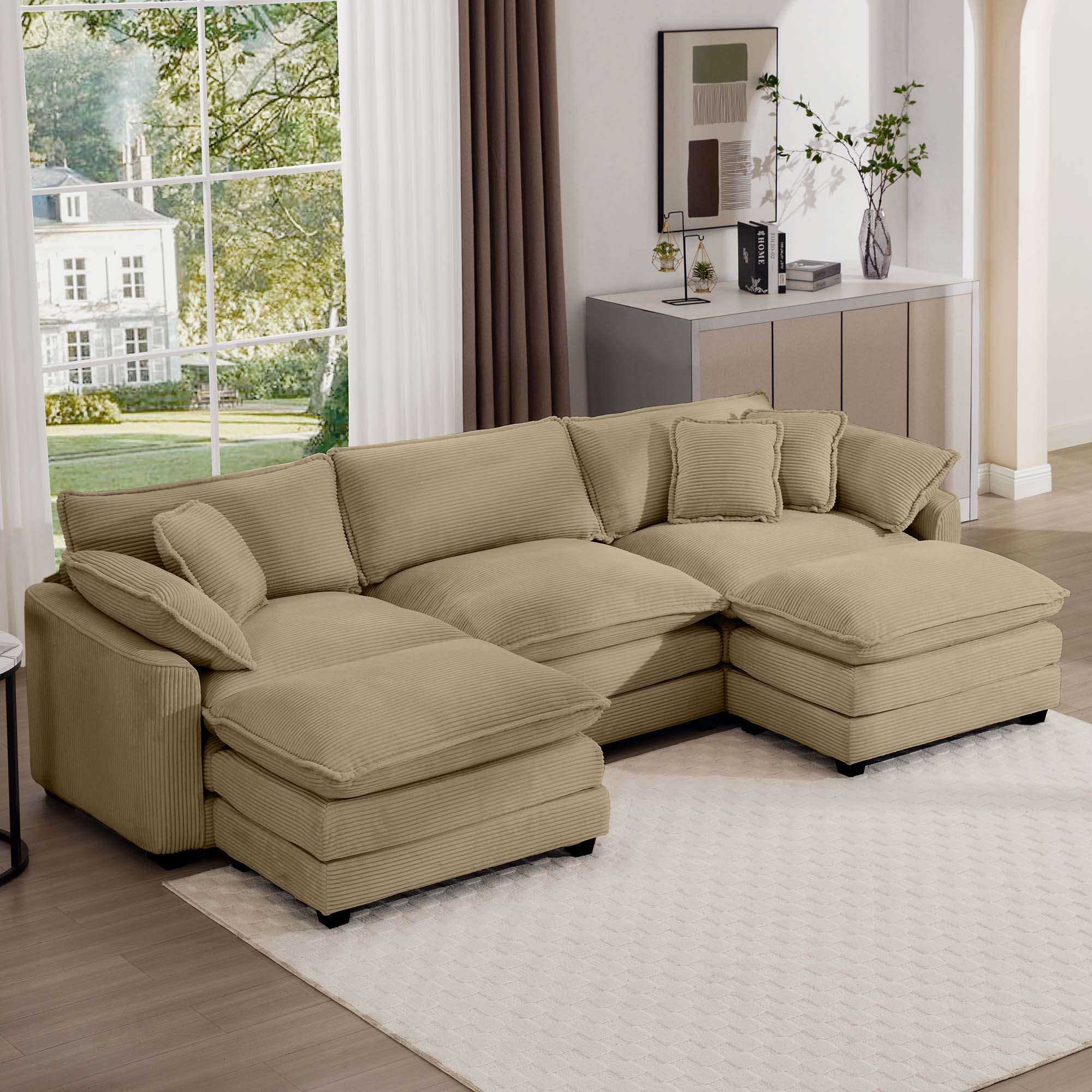 Modern Oversized Modular Cushion Sofa With Ottoman, Low Back, Deep Seating Sofa Set - Image 135