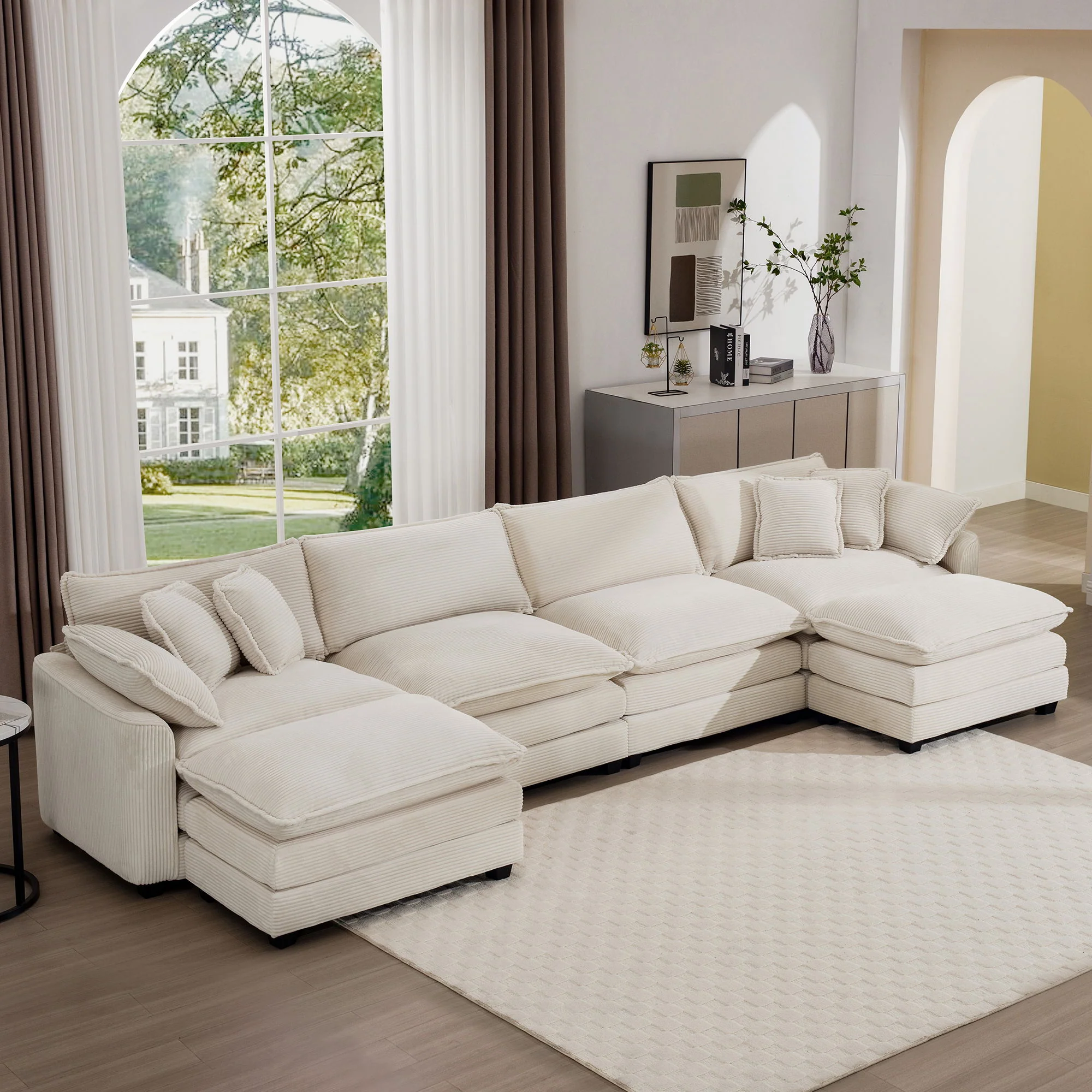 Modern Oversized Modular Cushion Sofa With Ottoman, Low Back, Deep Seating Sofa Set - Image 143