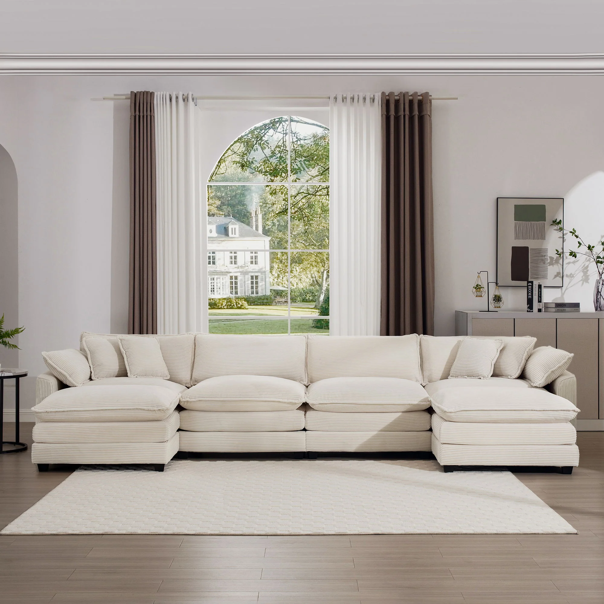 Modern Oversized Modular Cushion Sofa With Ottoman, Low Back, Deep Seating Sofa Set - Image 160
