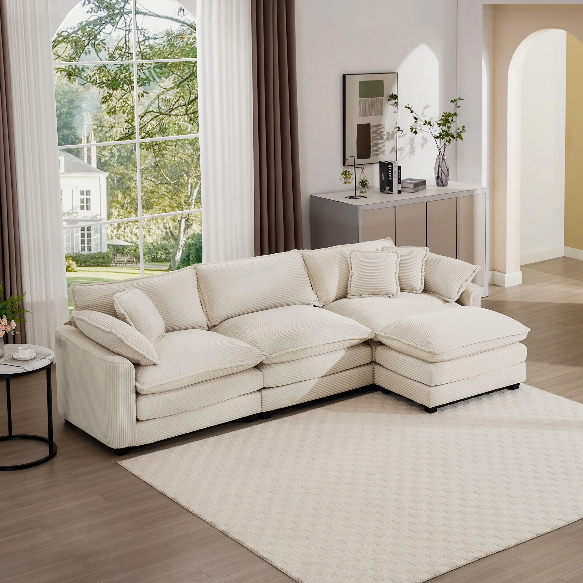 Modern Oversized Modular Cushion Sofa With Ottoman, Low Back, Deep Seating Sofa Set - Image 214