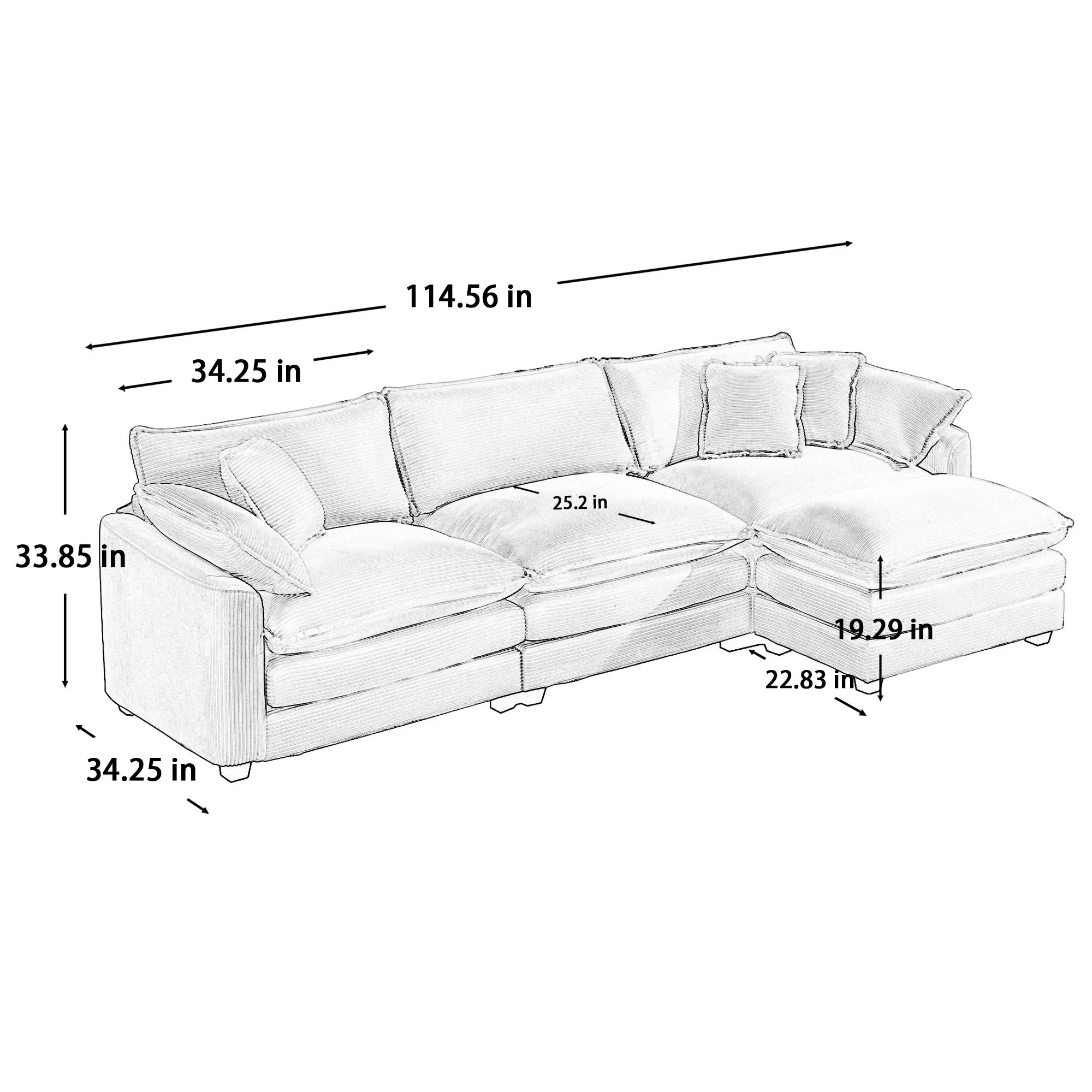 Modern Oversized Modular Cushion Sofa With Ottoman, Low Back, Deep Seating Sofa Set - Image 58