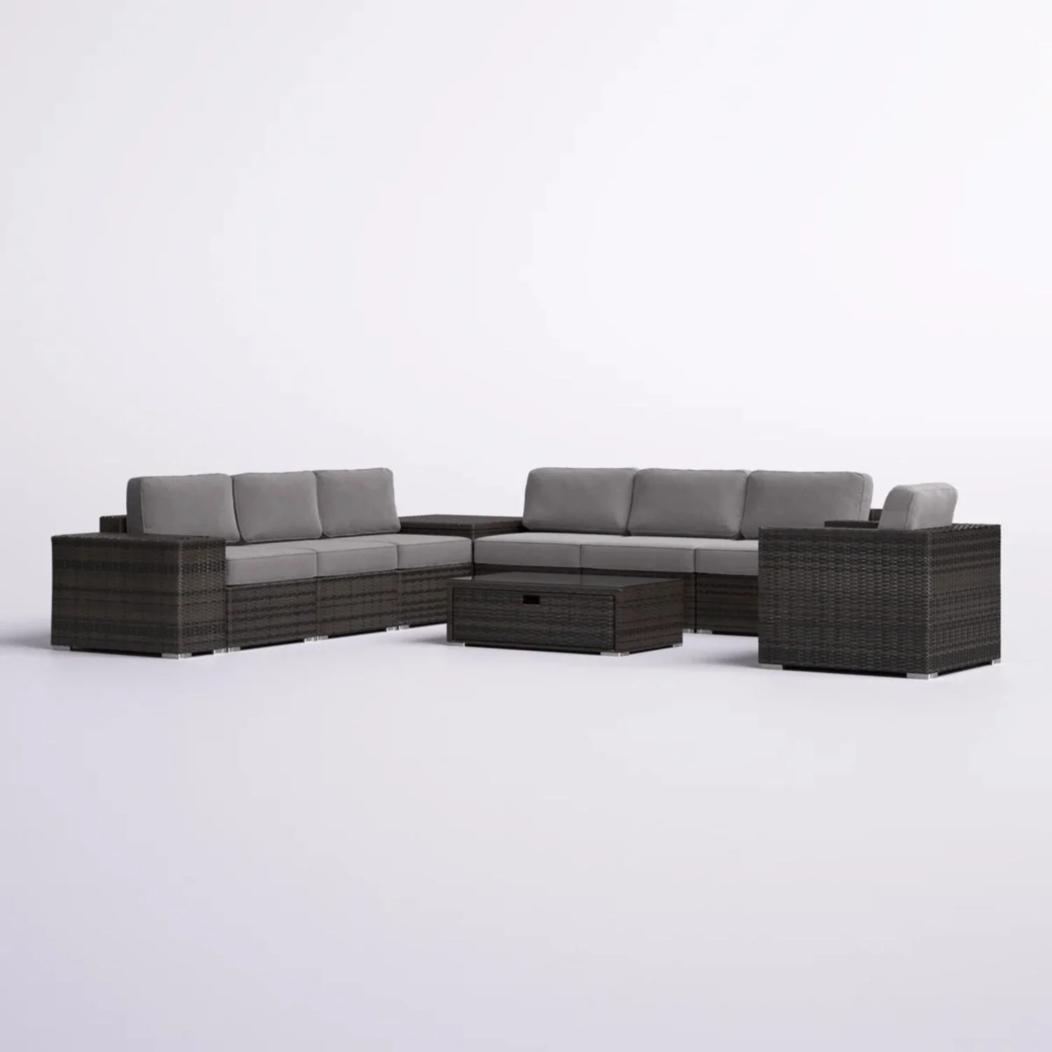 Modern Patio Rattan Sectional Set With Cushions - Image 7