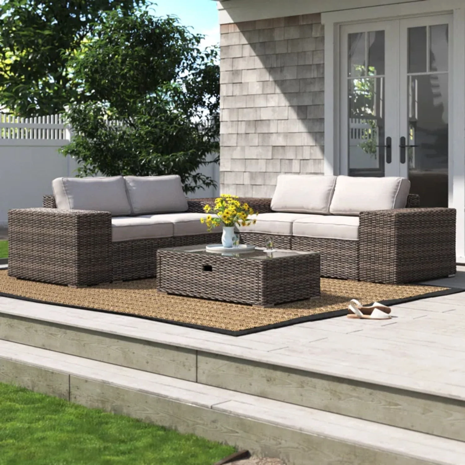 Modern Patio Rattan Sectional Set With Cushions - Image 81
