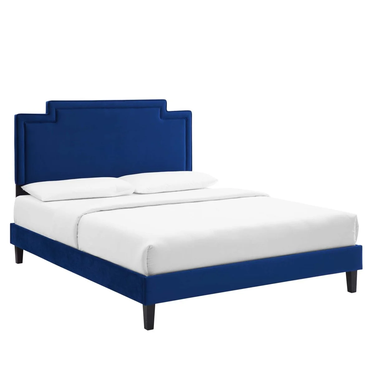 Modern Performance Velvet Platform Bed with French Piping - Image 13