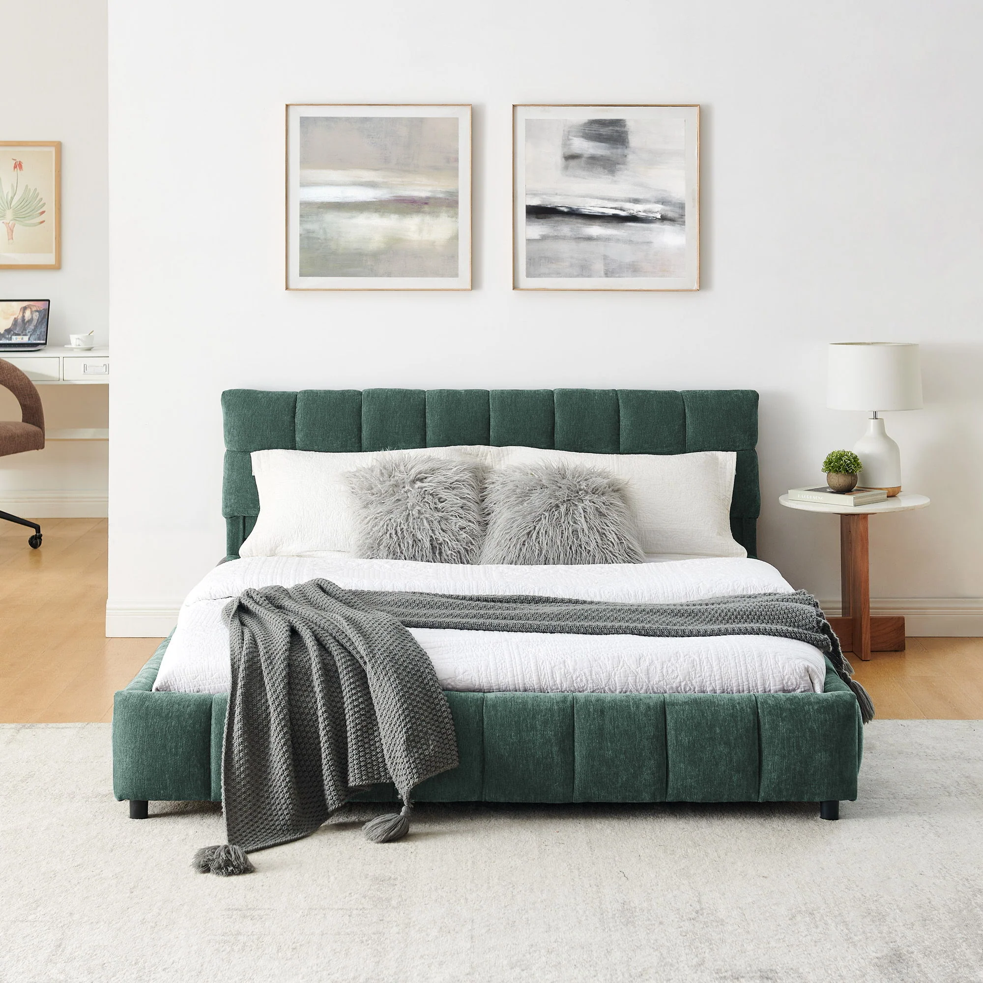 Modern Platform Bed Frame With Thick Fabric - Image 17