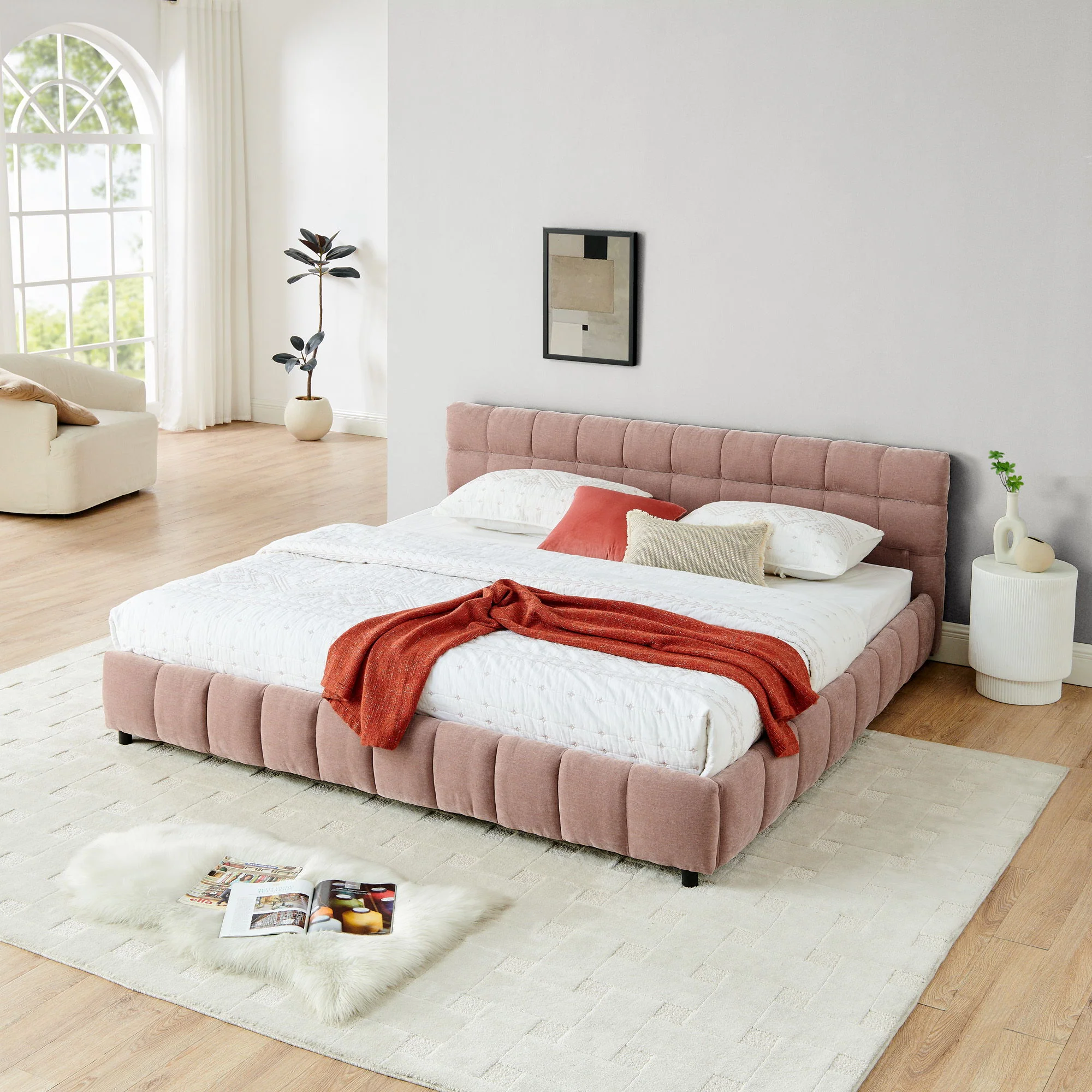 Modern Platform Bed Frame With Thick Fabric - Image 42