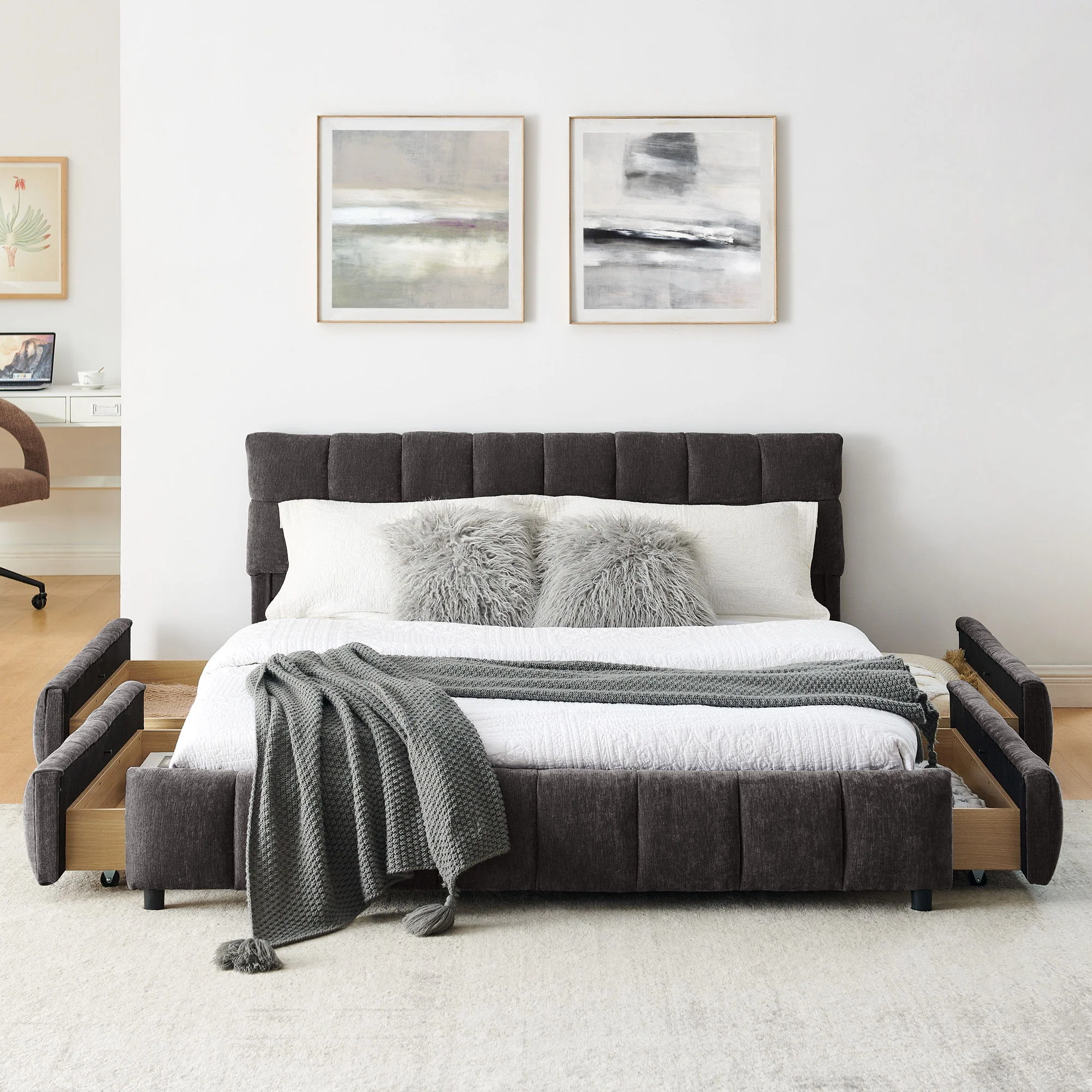 Modern Platform Bed Frame With Thick Fabric - Image 48