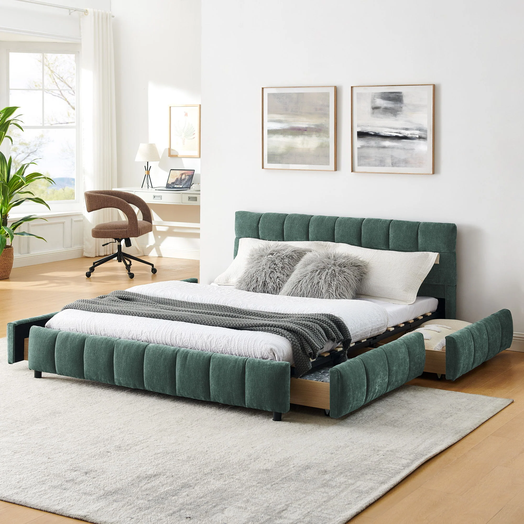 Modern Platform Bed Frame With Thick Fabric - Image 70