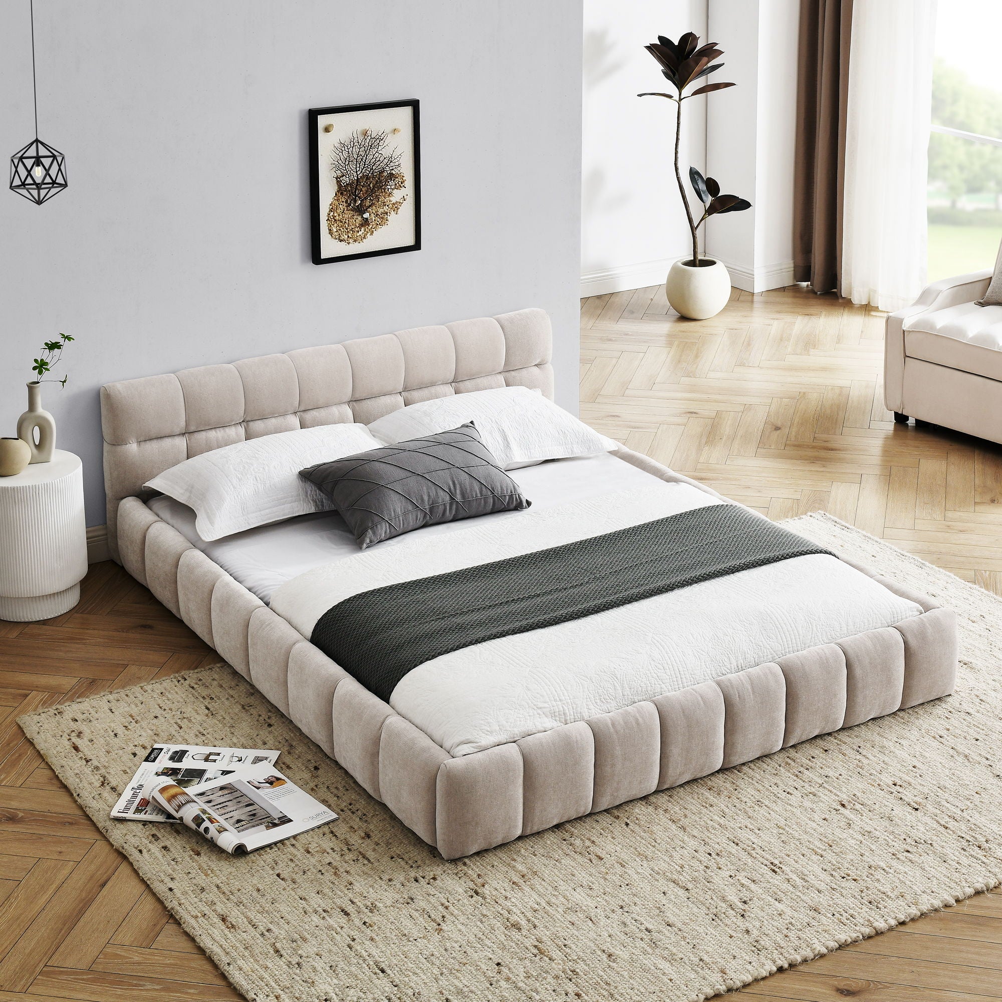 Modern Platform Bed Frame With Thick Fabric - Image 71