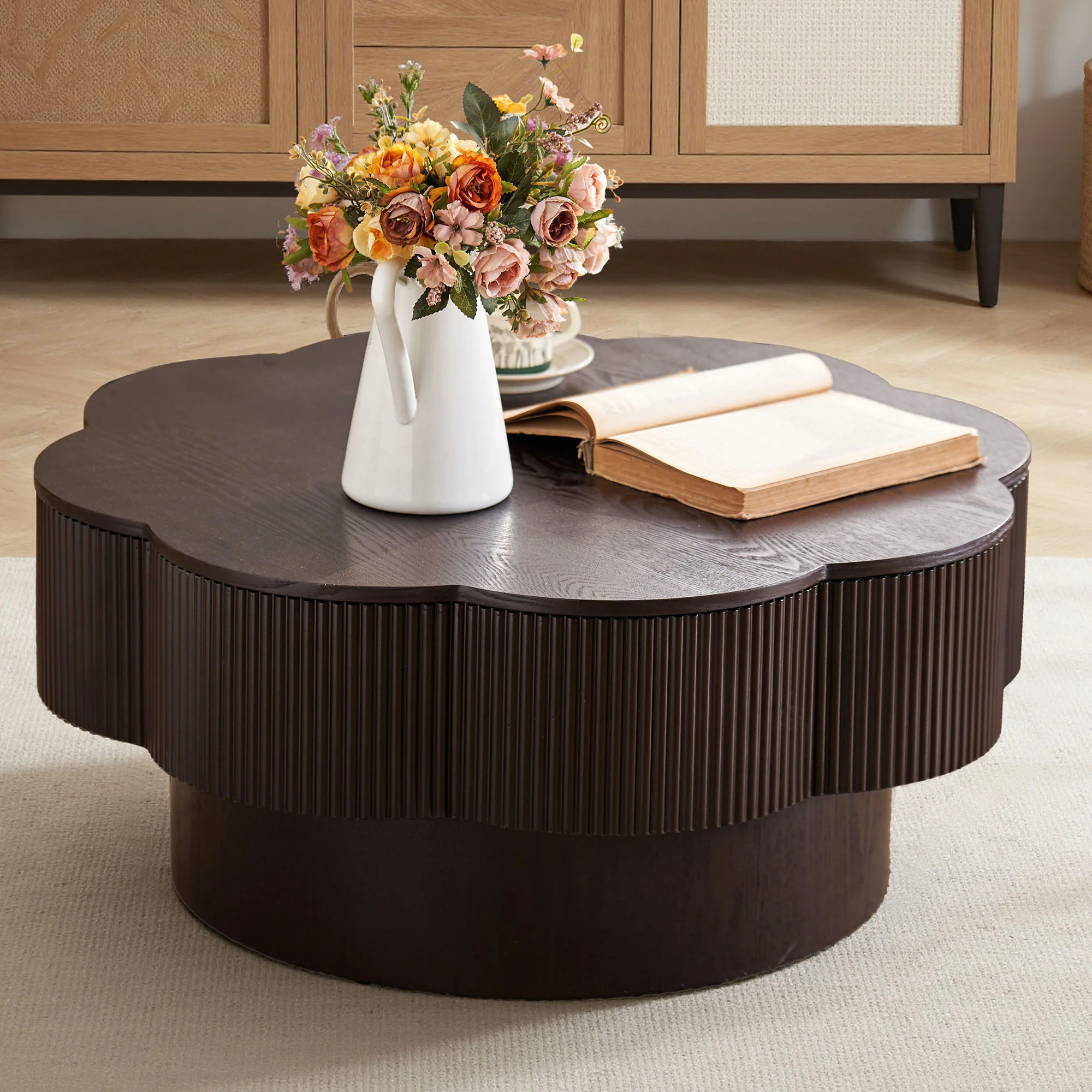 Modern Plum Blossom Shaped Coffee Table With Storage - Image 16