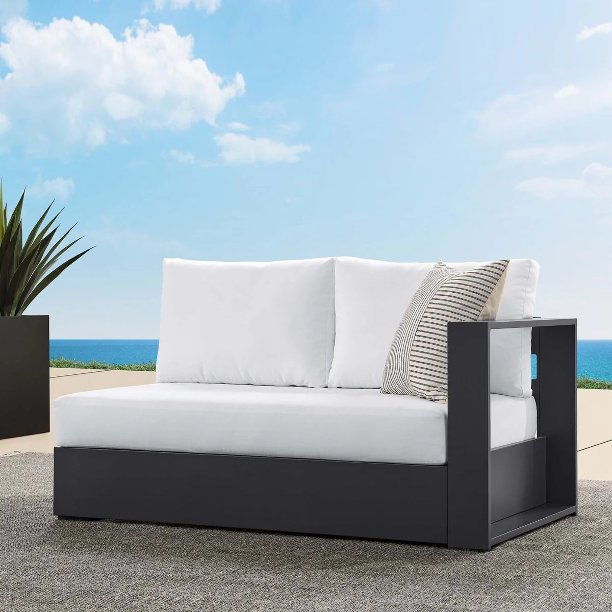 Modern Powder-Coated Aluminum Outdoor Right-Facing Loveseat for Patio and Deck - Image 9