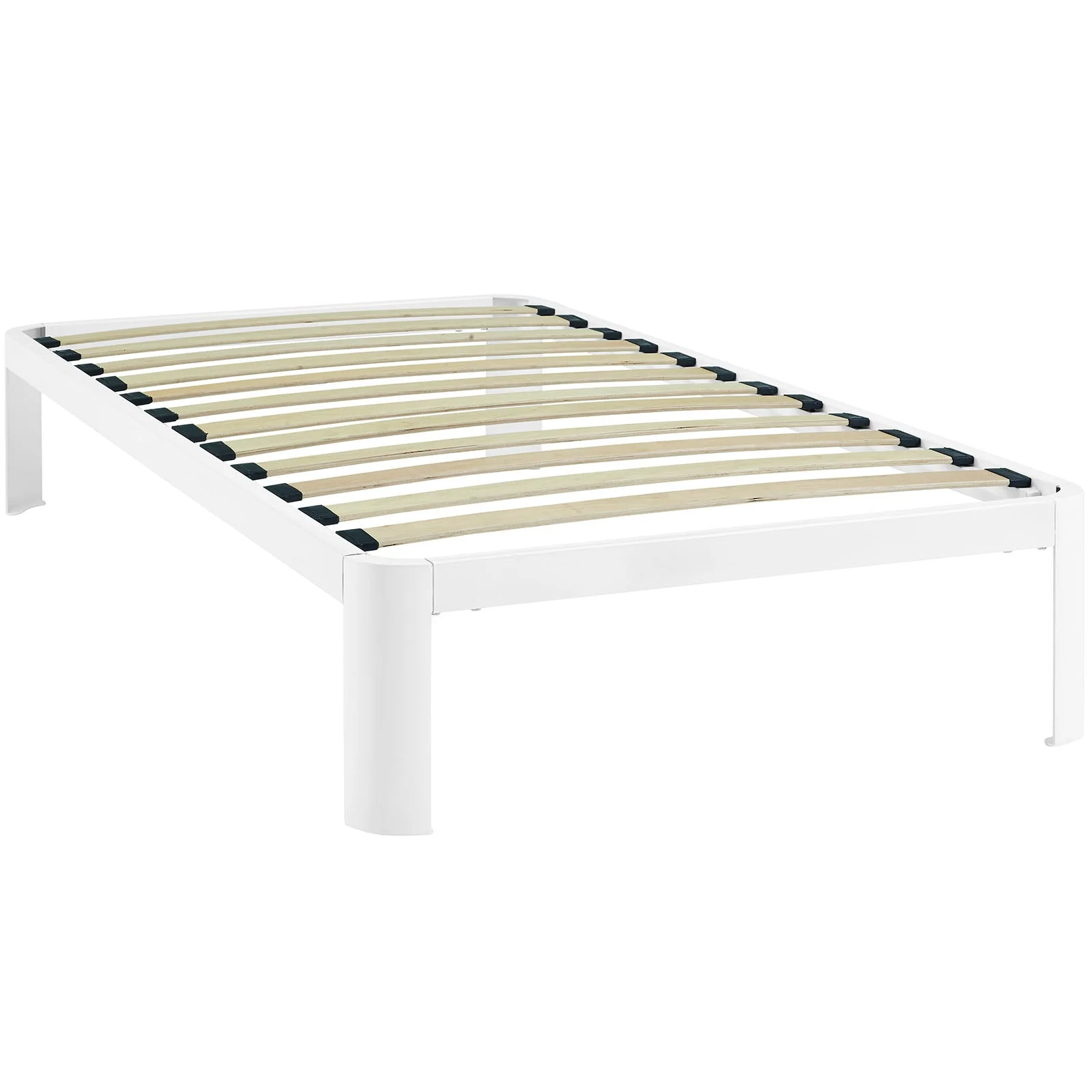 Modern Powder Coated Steel Twin Platform Bed Frame in White - Image 2