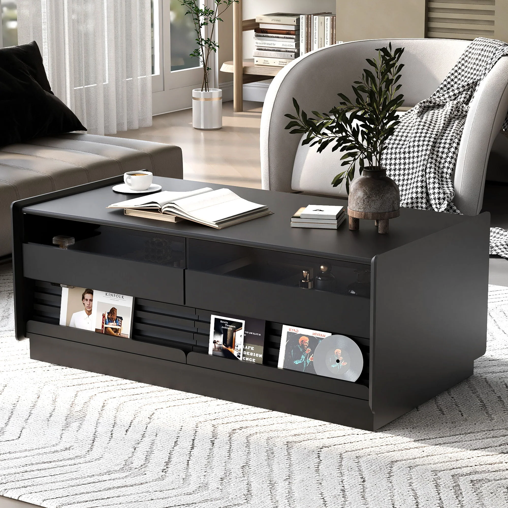 Modern Rectangle Coffee Table With 4 Drawers And 2 Display Shelves - Image 8