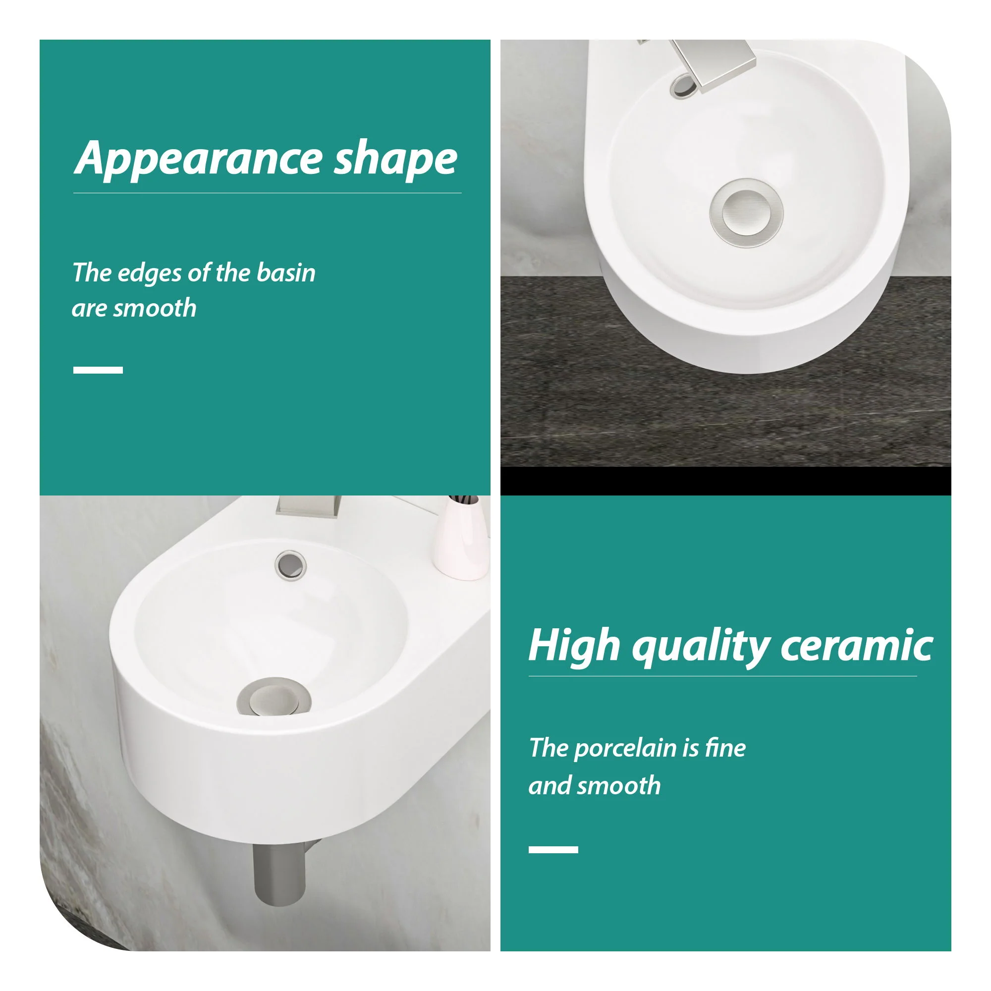 Modern Rectangle Wall Mount Bathroom Sink With Single Faucet Hole - White - Image 7