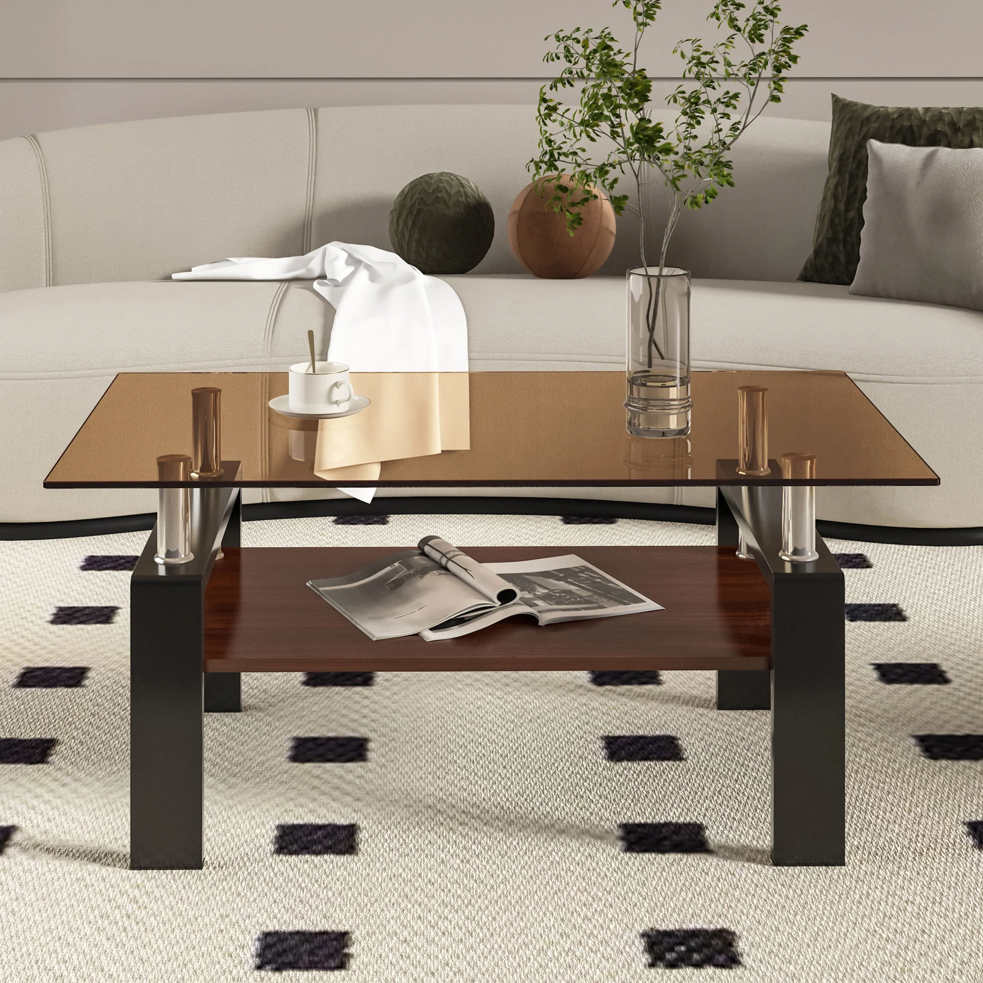 Modern Rectangular Coffee Table With Tempered Glass Top - Image 8