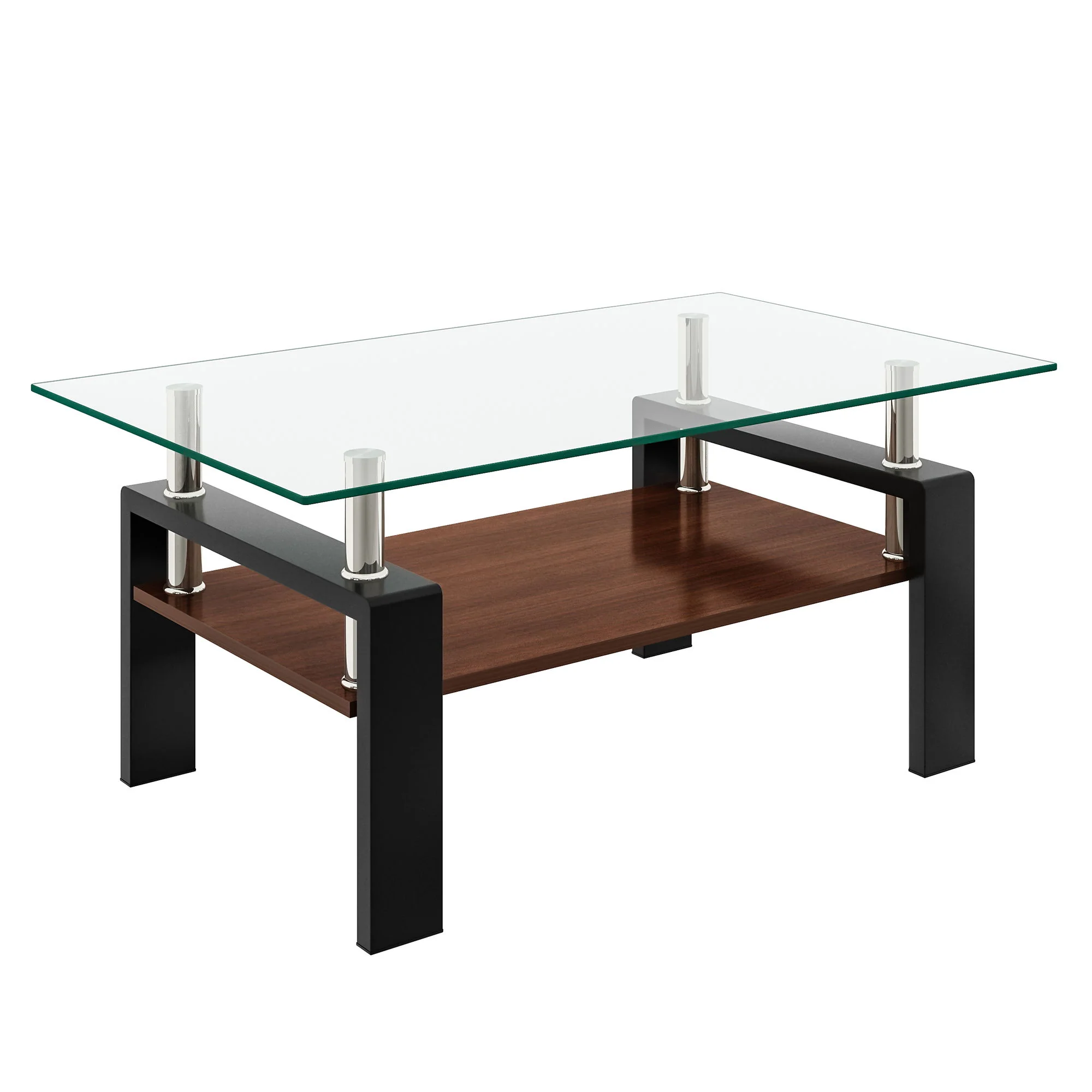 Modern Rectangular Coffee Table With Tempered Glass Top Layer, Table For Living Room - Transparent - Image 2