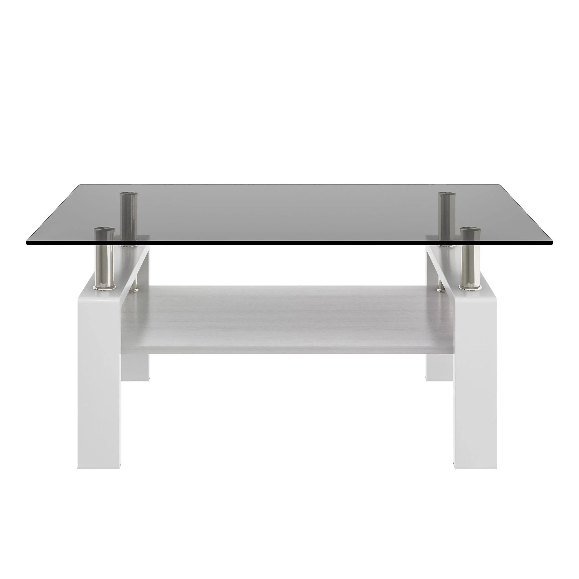 Modern Rectangular Coffee Table With Tempered Transparent Glass Top And Storage Shelf - Image 28