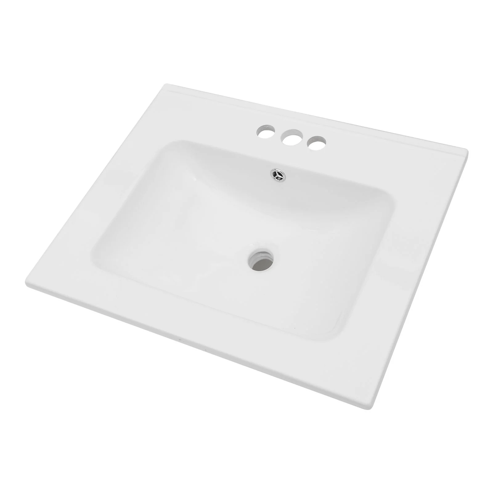 Modern Rectangular Single Vanity Top With Overflow And 3 Faucet Holes - White - Image 4