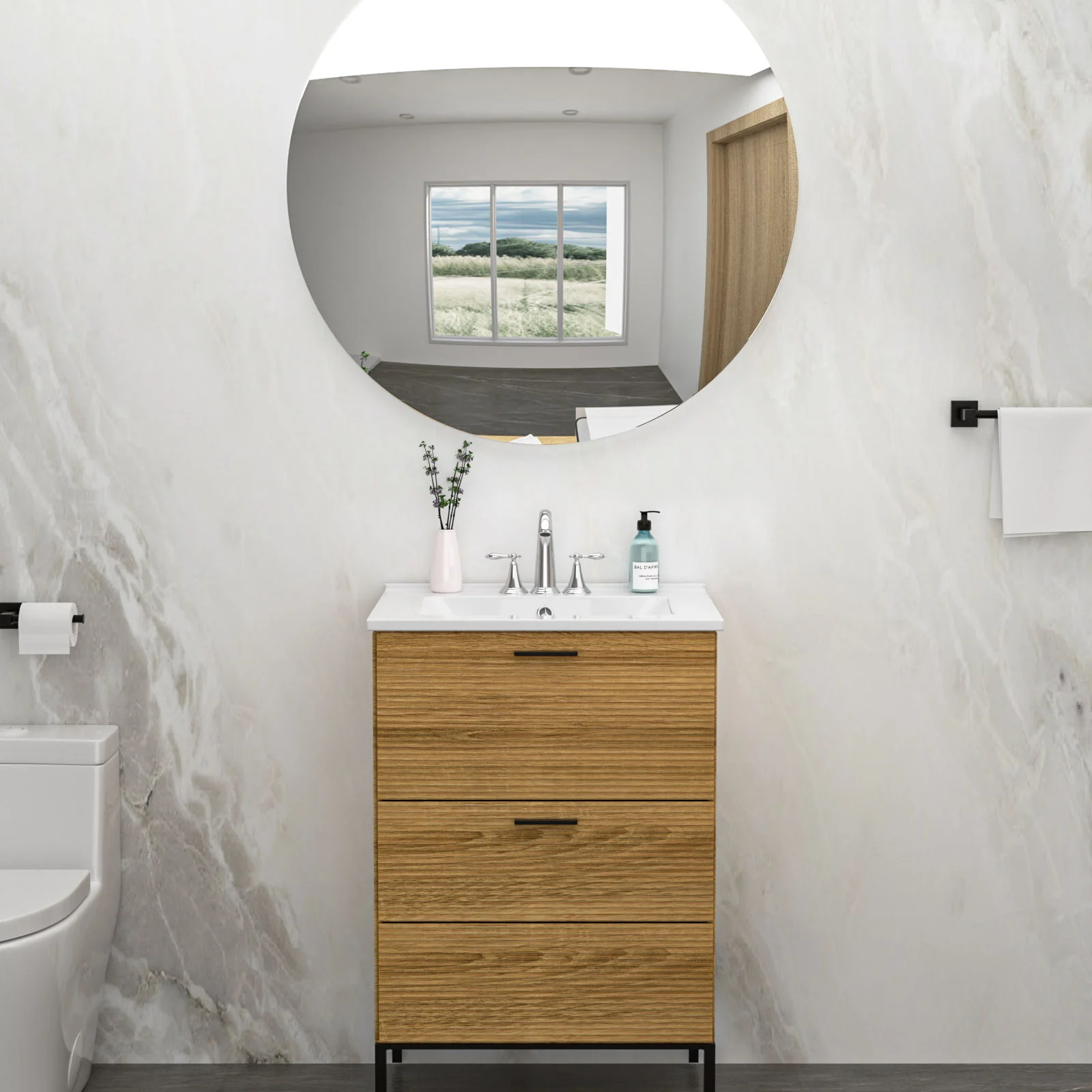 Modern Rectangular Single Vanity Top With Overflow And 3 Faucet Holes - White - Image 9