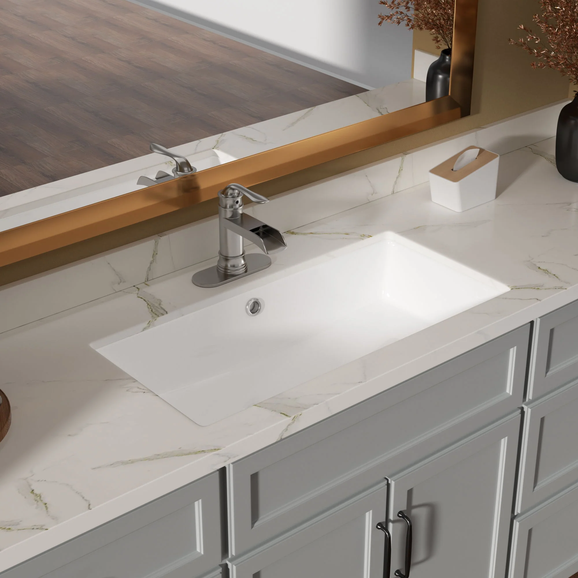 Modern Rectangular Undermount Bathroom Sink With Overflow Ceramic - Image 5