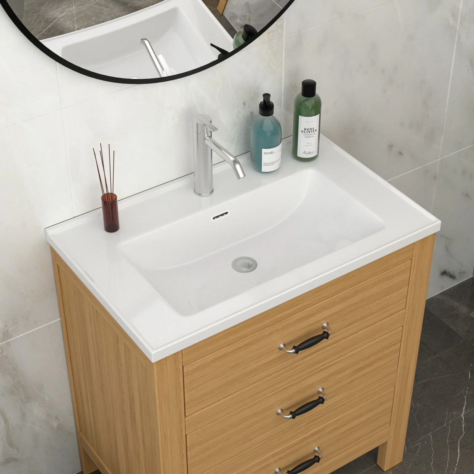 Modern Rectangular Vanity Top With Overflow For Bathroom - Image 15