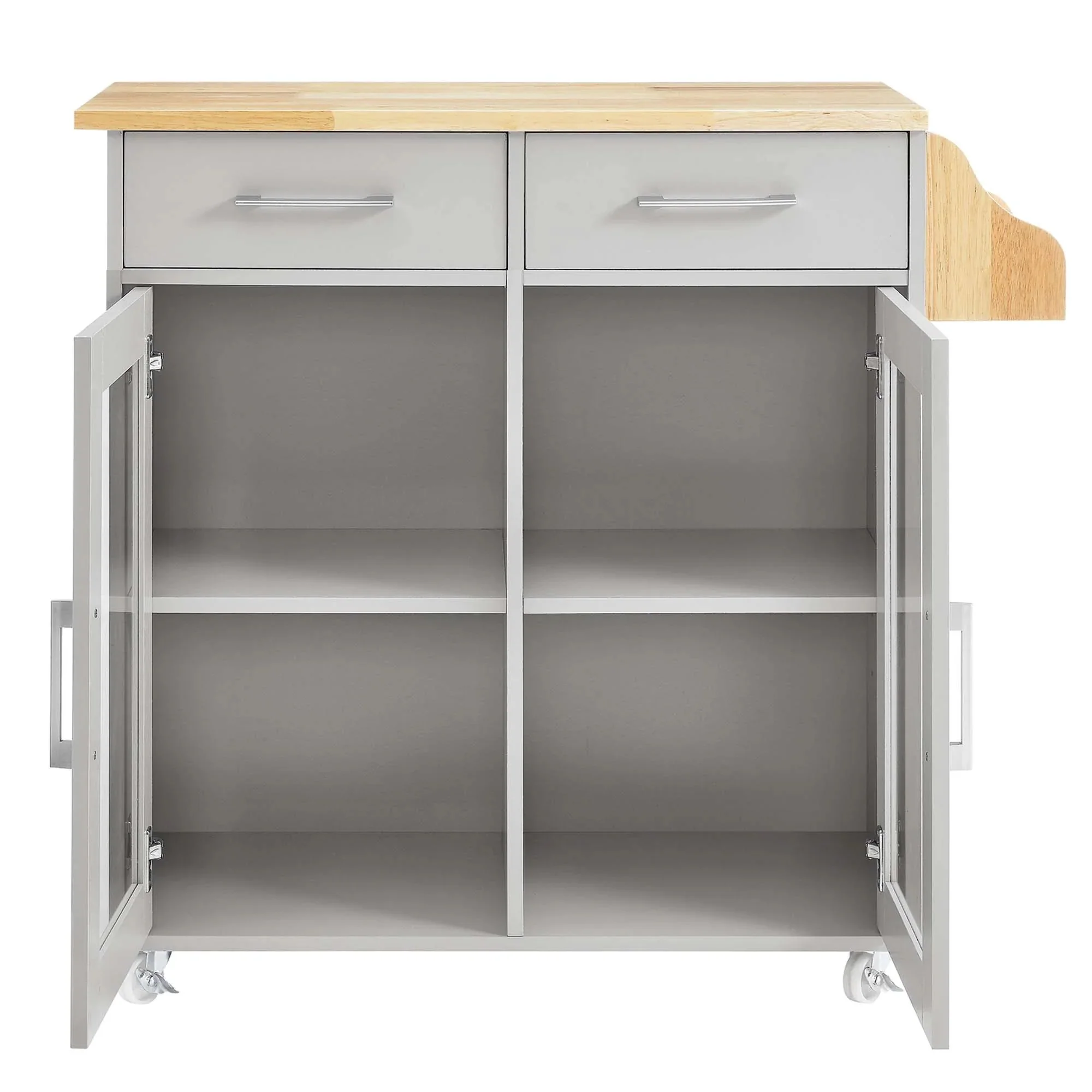 Modern Rolling Kitchen Cart with Rubberwood Top and Spice Rack – Light Gray 33 Inch - Image 7