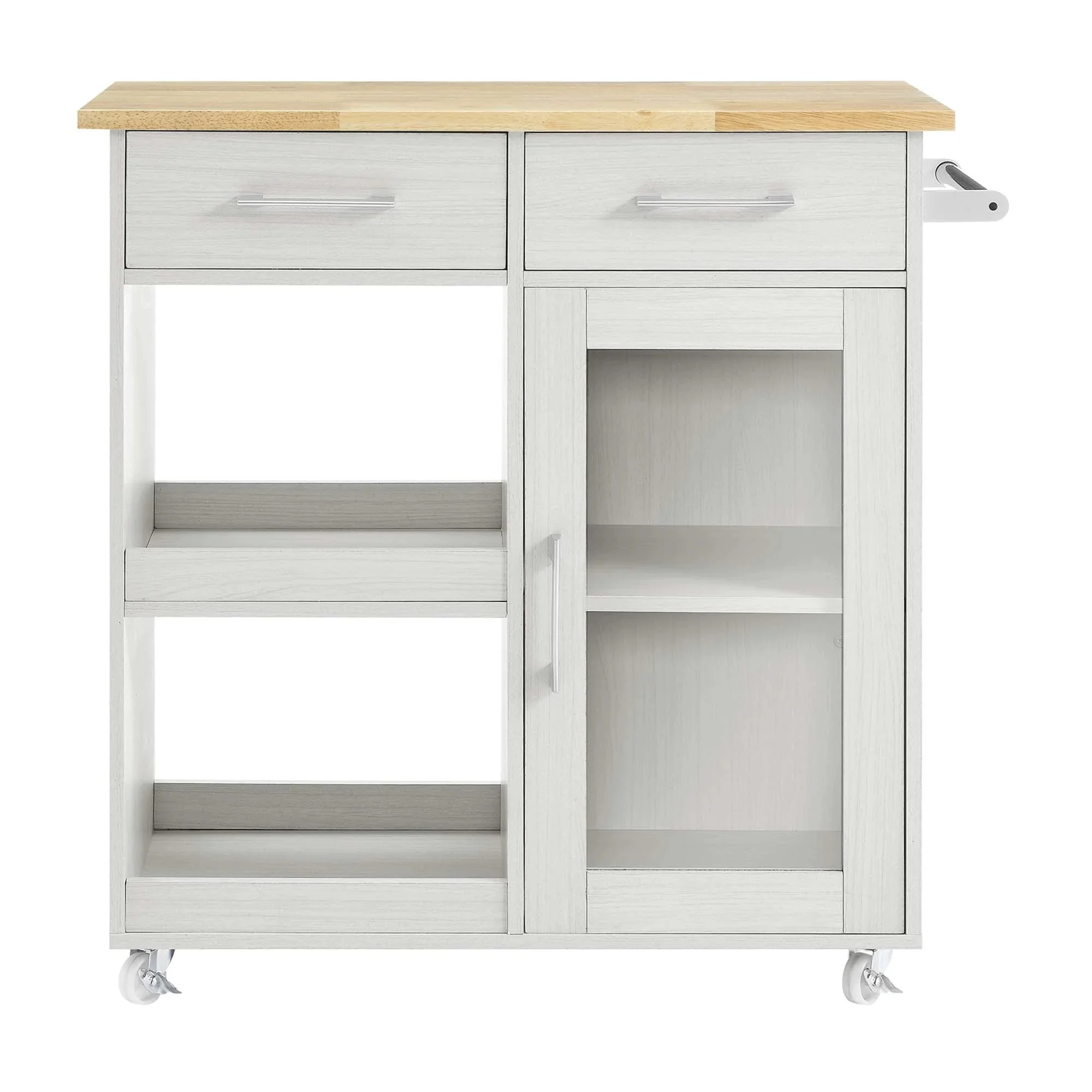 Modern Rolling Kitchen Cart with Rubberwood Top and Towel Bar – 34 Inch - Image 16